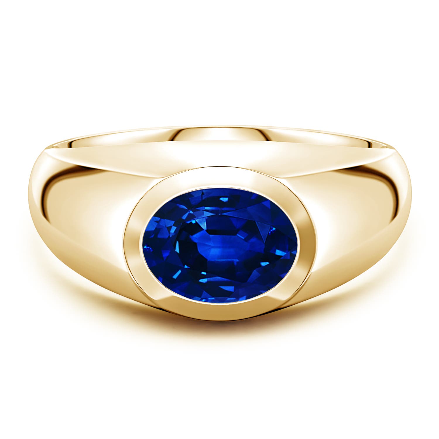 Angara 2.0 Carats East-West Oval Lab-Grown Blue Sapphire Men’s Signet Ring in 18K Yellow Gold