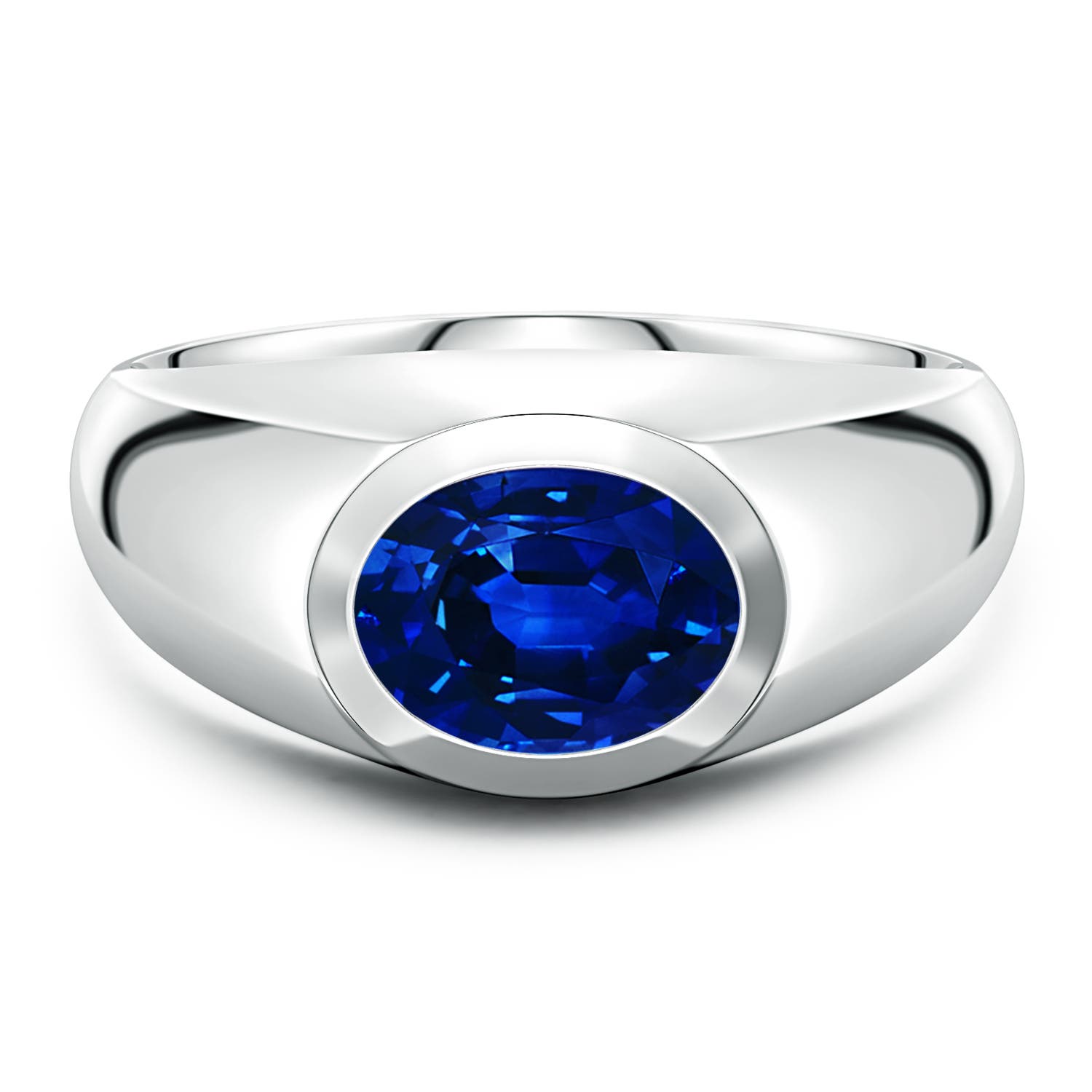 Angara 2.0 Carats East-West Oval Lab-Grown Blue Sapphire Men’s Signet Ring in 14K White Gold