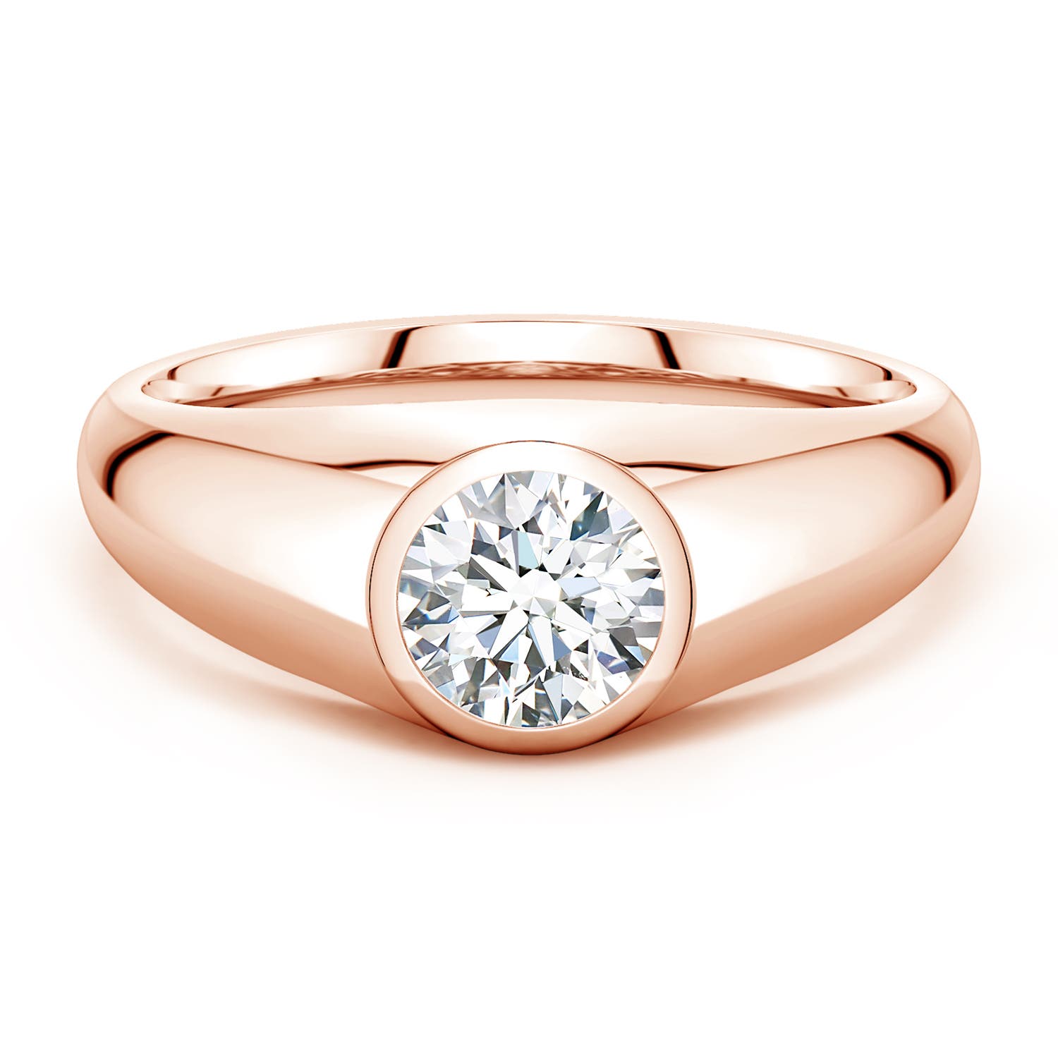 Angara 1.03 Carats Round Lab-Grown Diamond Men’s Signet Ring in 10K Rose Gold