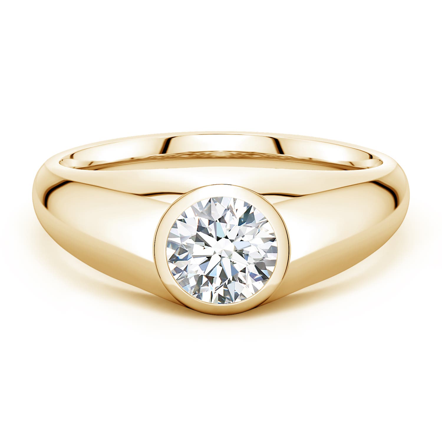 Angara 1.03 Carats Round Lab-Grown Diamond Men’s Signet Ring in 10K Yellow Gold