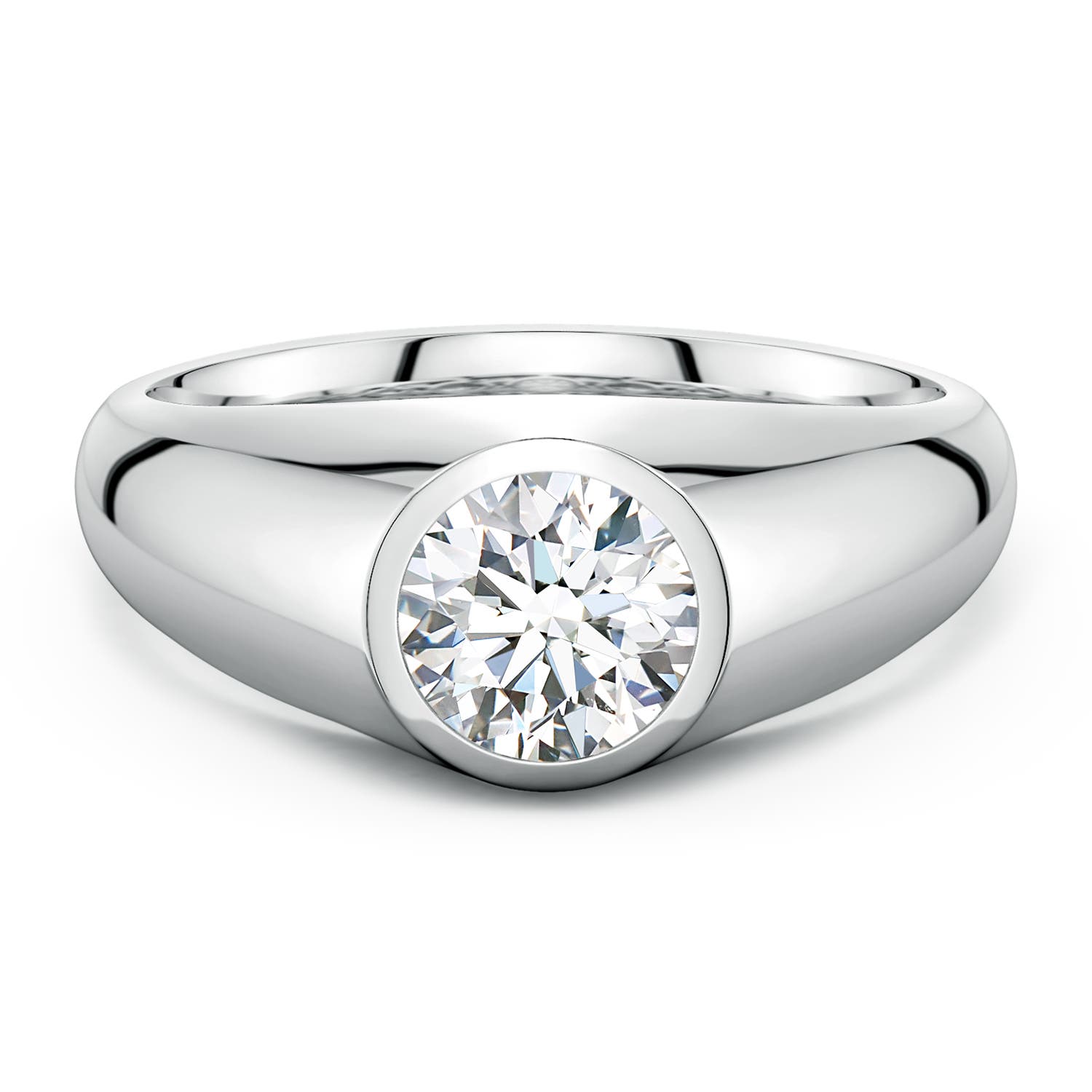 Angara 1.25 Carats Round Lab-Grown Diamond Men’s Signet Ring in 18K White Gold