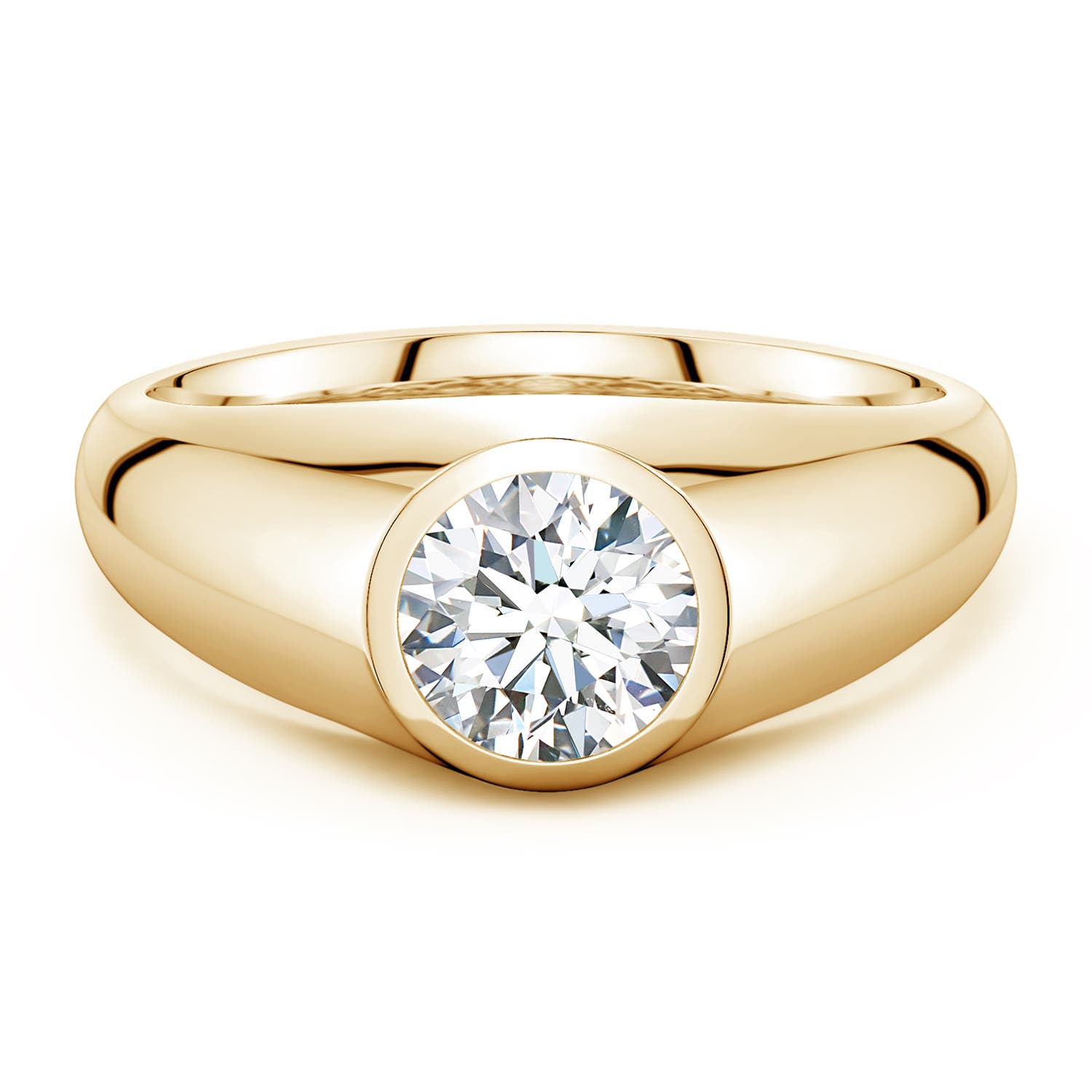 Angara 1.25 Carats Round Lab-Grown Diamond Men’s Signet Ring in 10K Yellow Gold