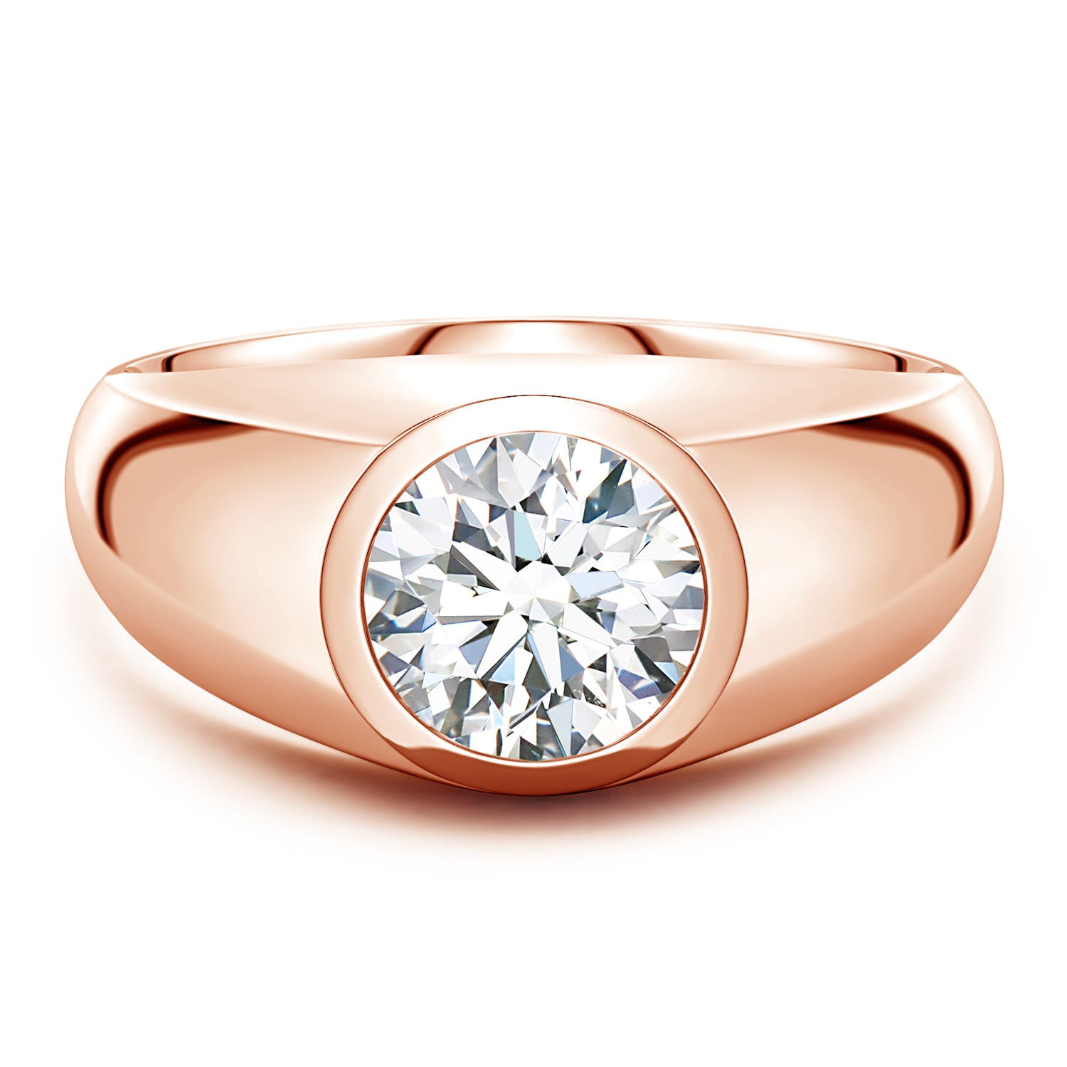 Angara 2.0 Carats Round Lab-Grown Diamond Men’s Signet Ring in 18K Rose Gold