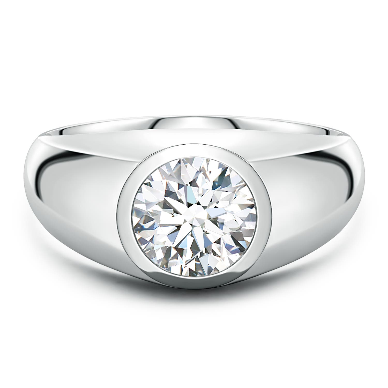 Angara 2.0 Carats Round Lab-Grown Diamond Men’s Signet Ring in 18K White Gold