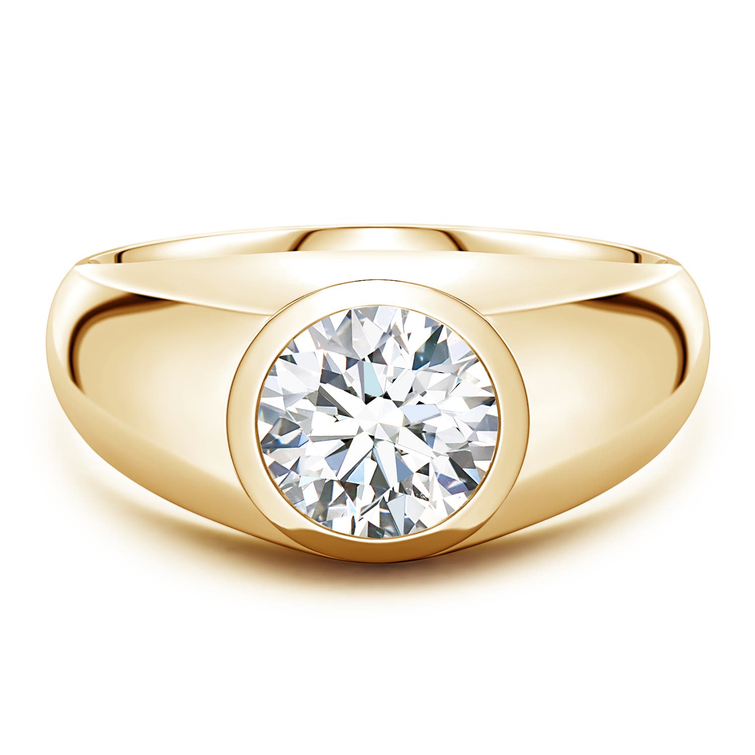 Angara 2.0 Carats Round Lab-Grown Diamond Men’s Signet Ring in 18K Yellow Gold