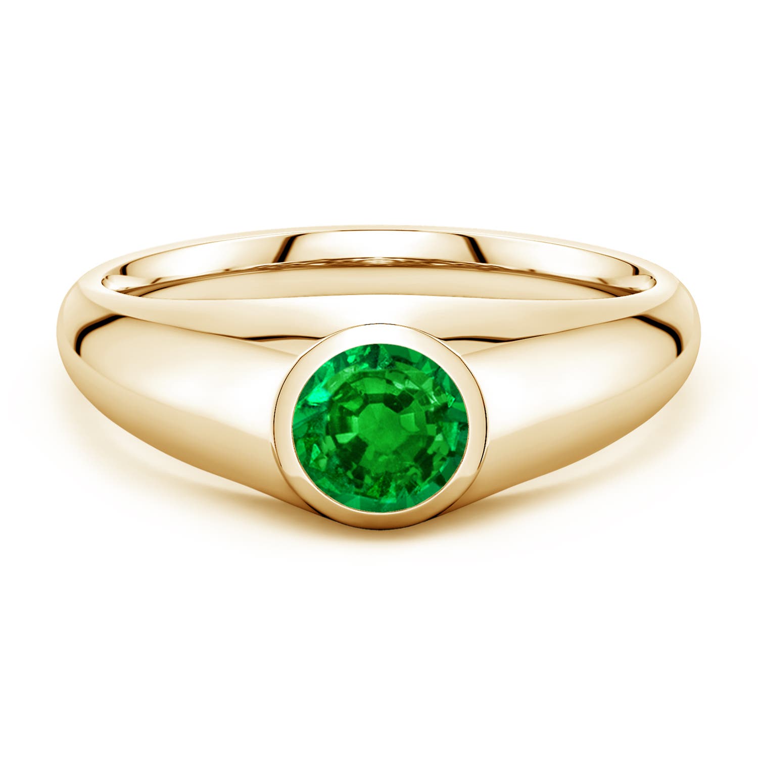 Angara 0.75 Carat Round Lab-Grown Emerald Men’s Signet Ring in 18K Yellow Gold