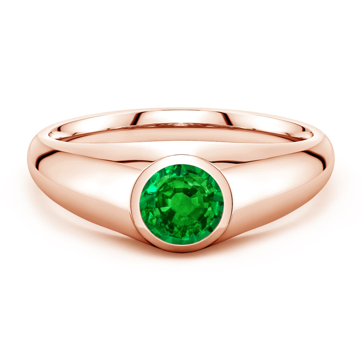 Angara 0.75 Carat Round Lab-Grown Emerald Men’s Signet Ring in 14K Rose Gold