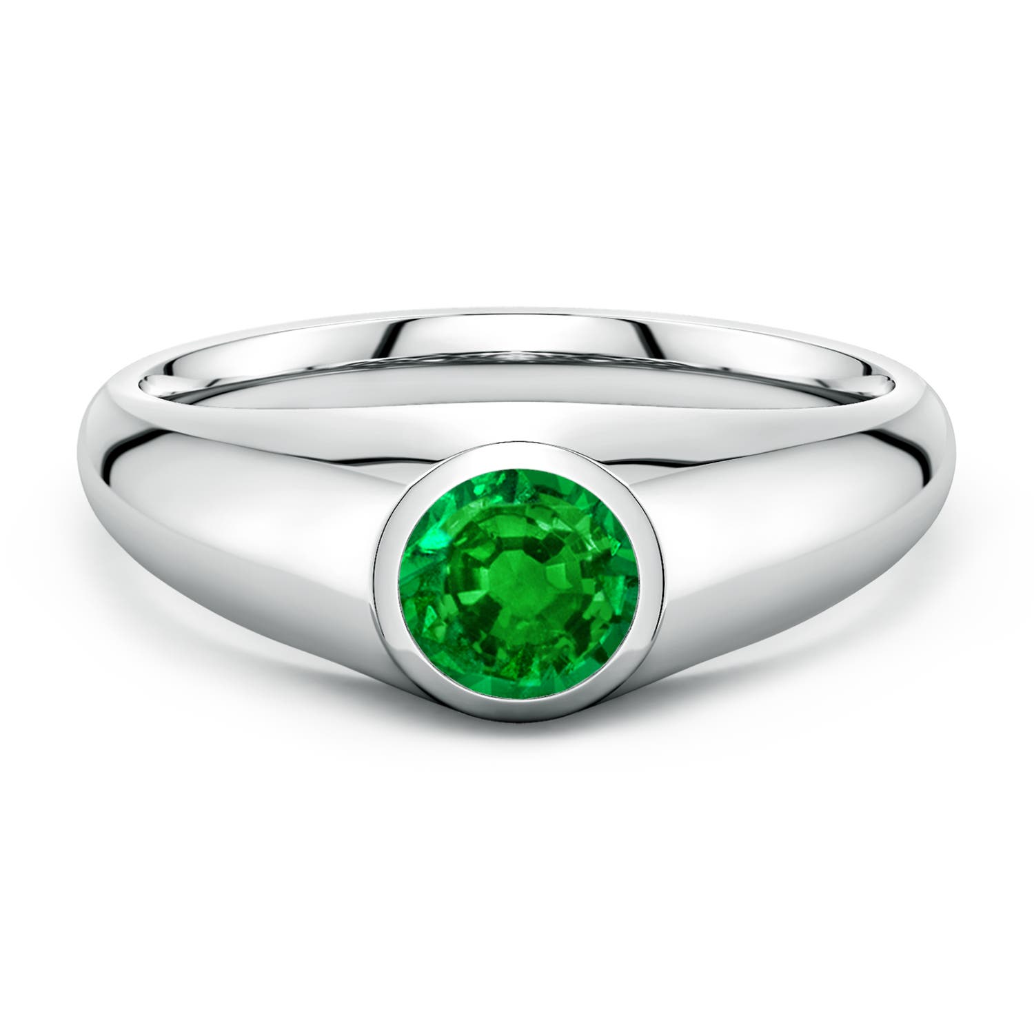 Angara 0.75 Carat Round Lab-Grown Emerald Men’s Signet Ring in 14K White Gold