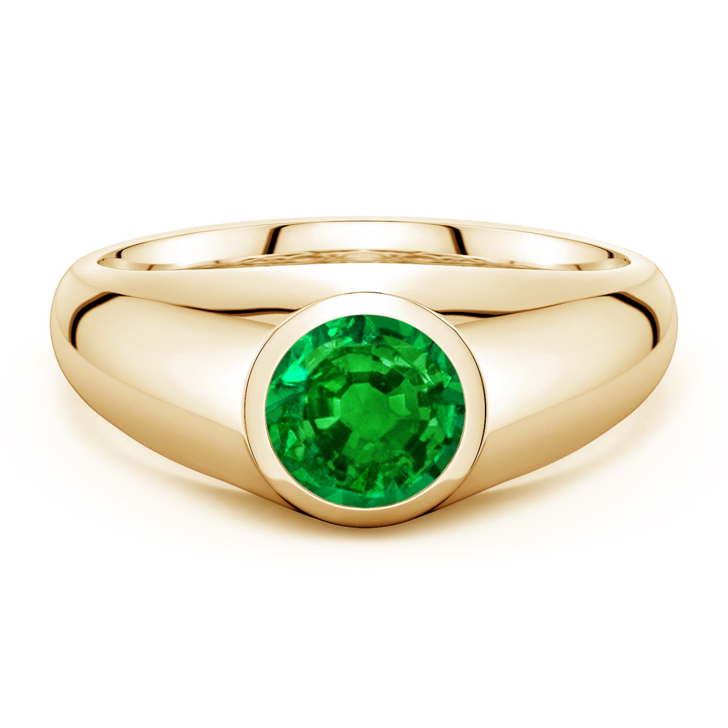 Angara 1.2 Carats Round Lab-Grown Emerald Men’s Signet Ring in 18K Yellow Gold