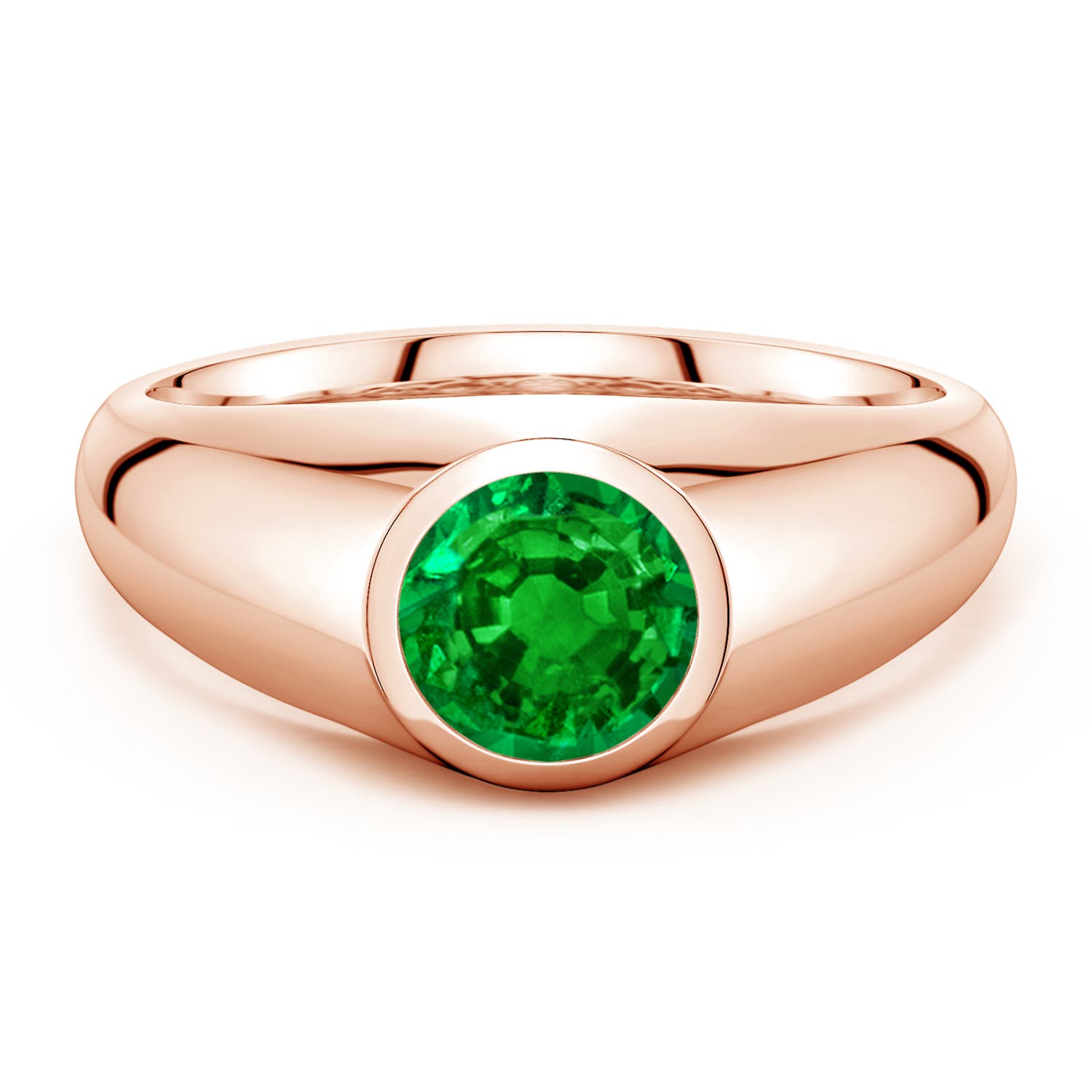 Angara 1.2 Carats Round Lab-Grown Emerald Men’s Signet Ring in 14K Rose Gold