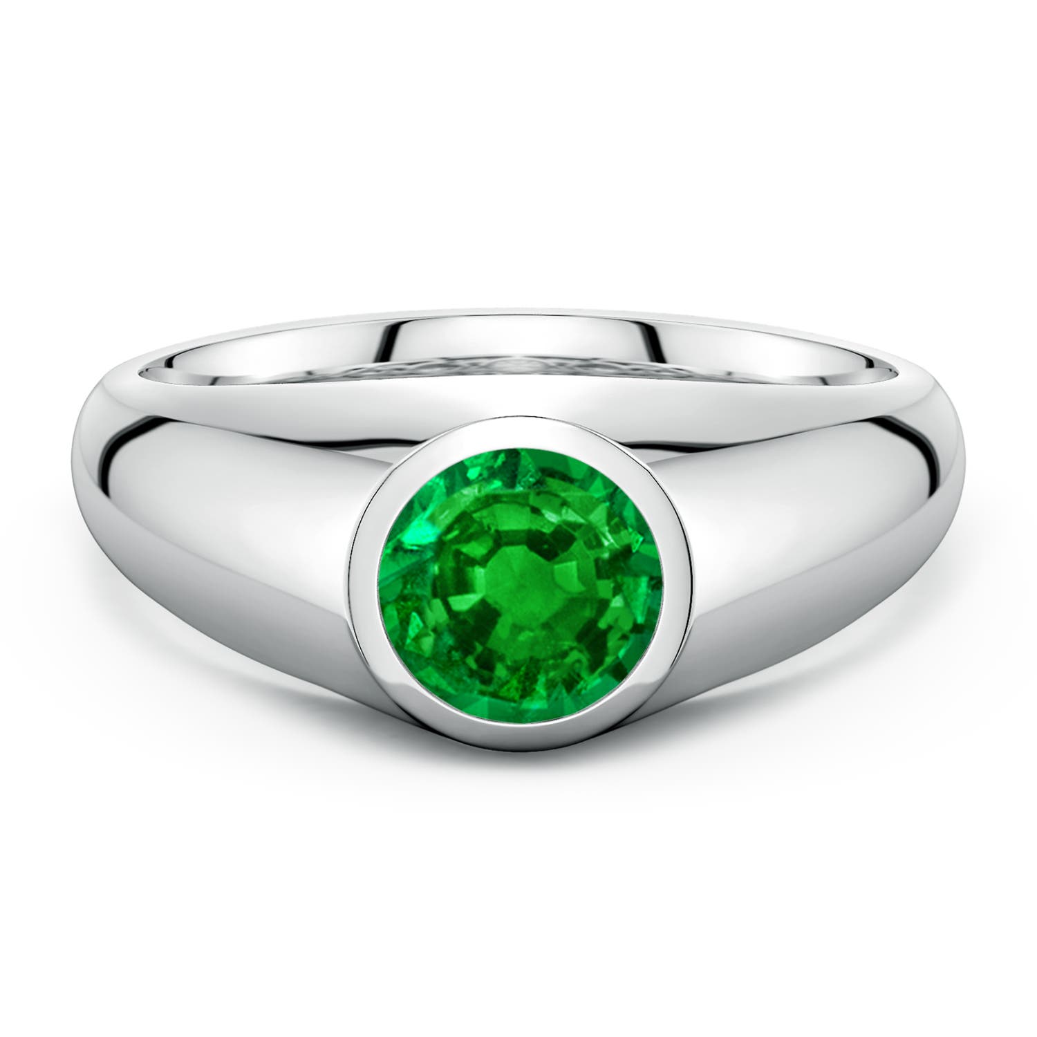 Angara 1.2 Carats Round Lab-Grown Emerald Men’s Signet Ring in 14K White Gold