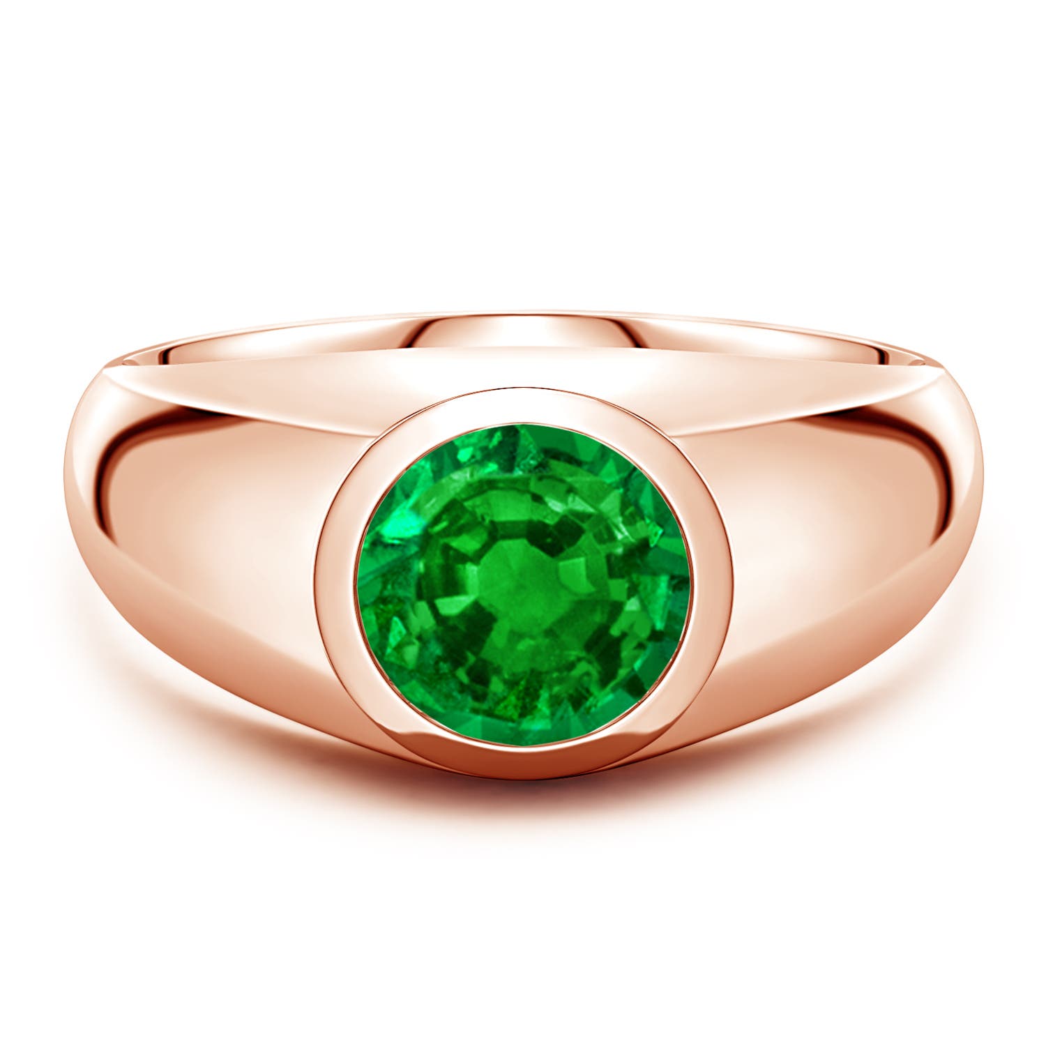 Angara 1.75 Carats Round Lab-Grown Emerald Men’s Signet Ring in 14K Rose Gold