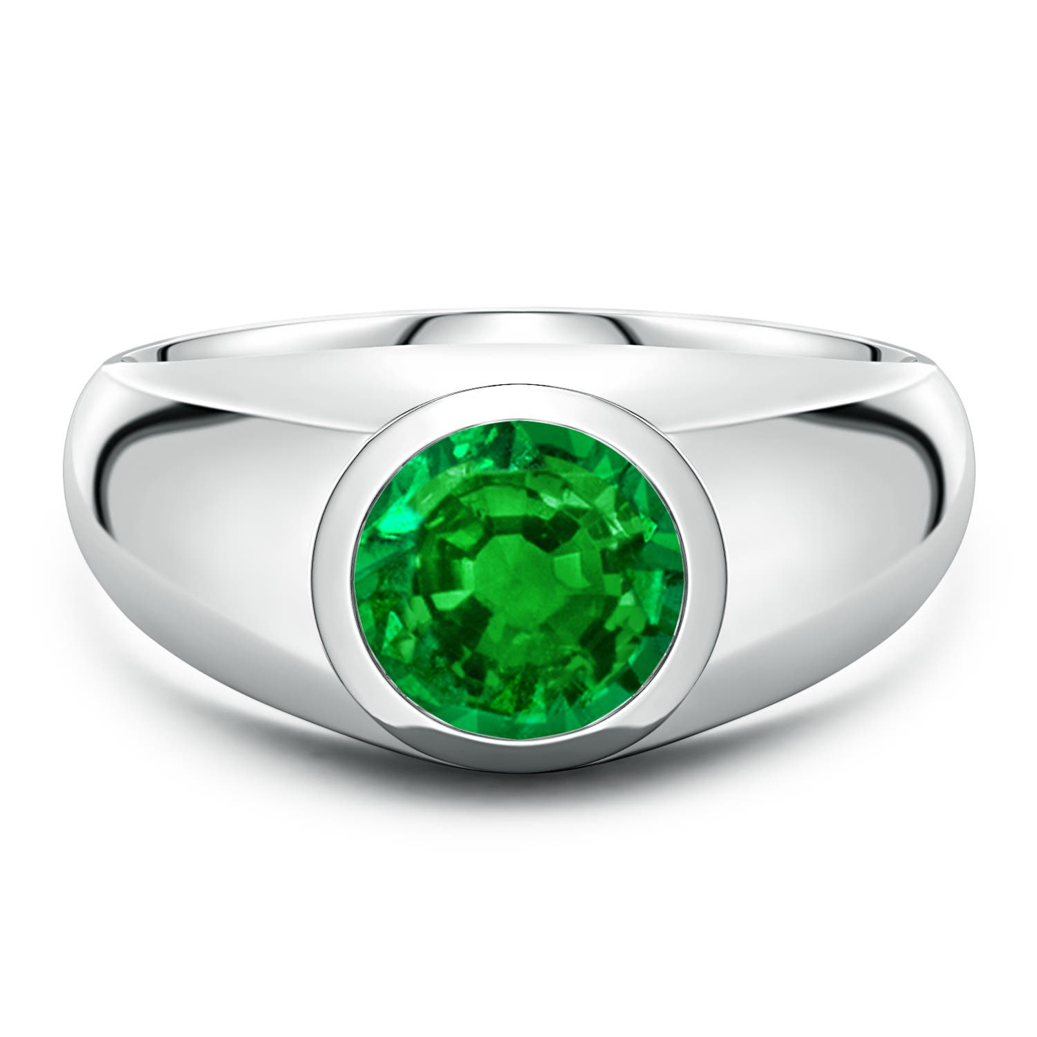 Angara 1.75 Carats Round Lab-Grown Emerald Men’s Signet Ring in 14K White Gold