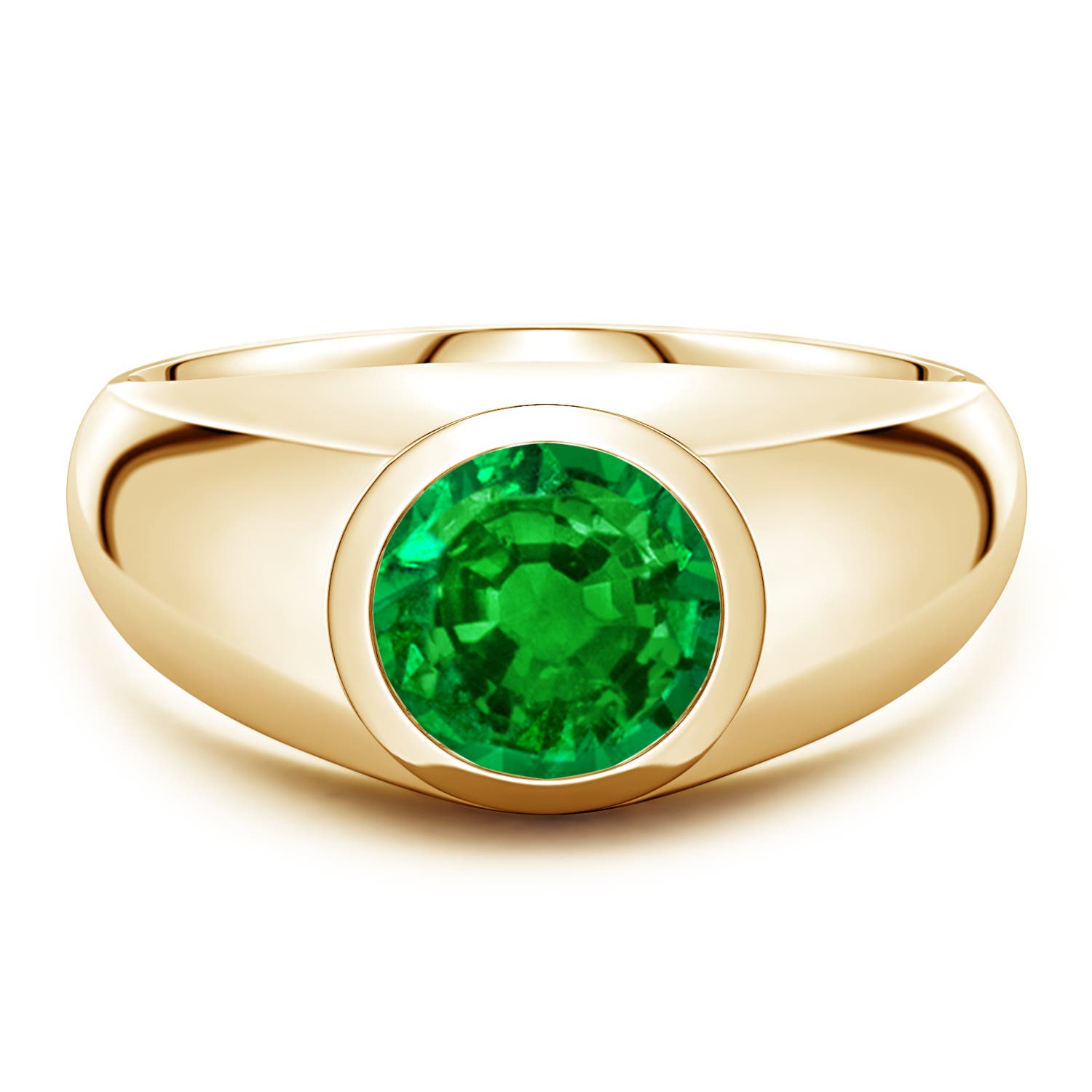 Angara 1.75 Carats Round Lab-Grown Emerald Men’s Signet Ring in 14K Yellow Gold