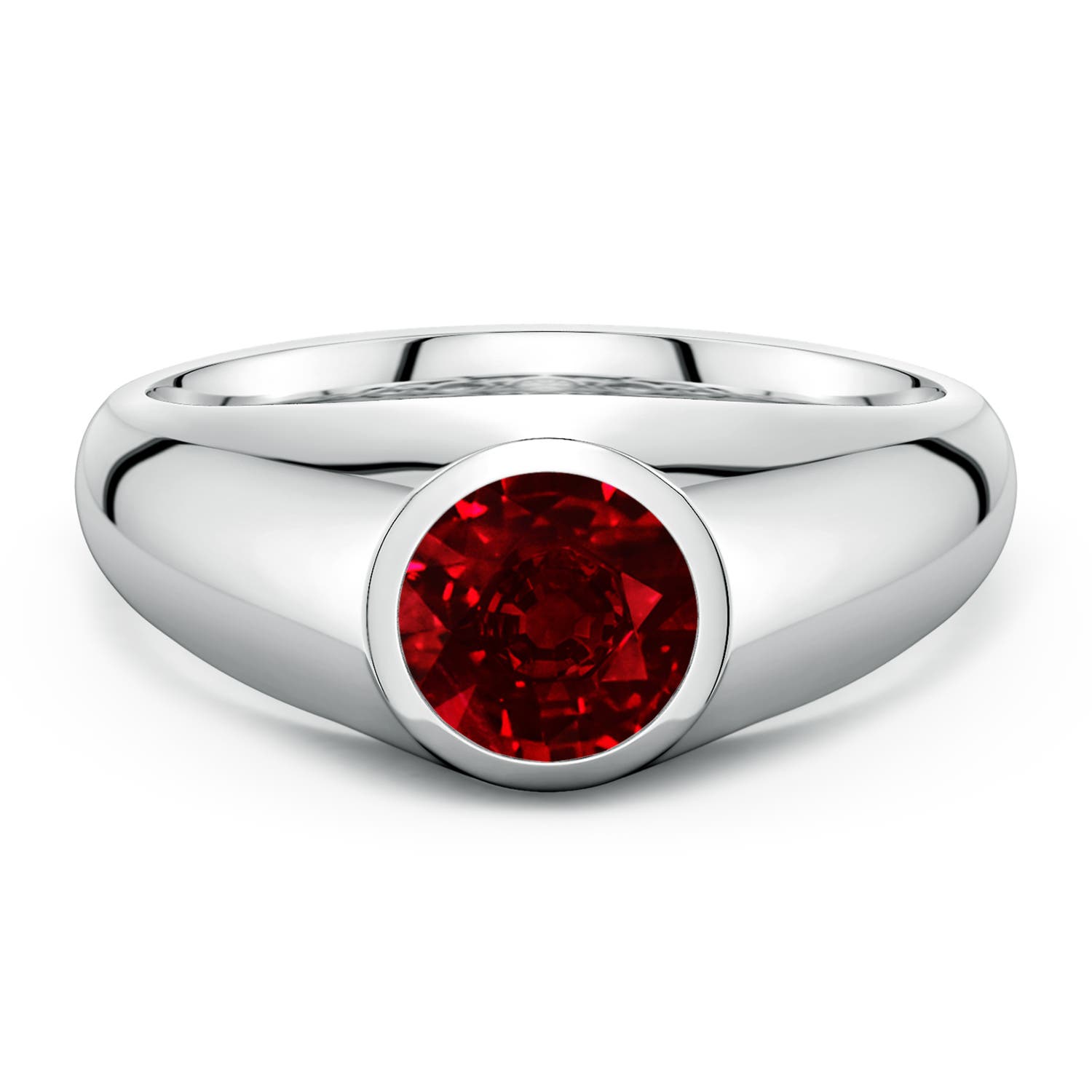 Angara 1.4 Carats Round Lab-Grown Ruby Men’s Signet Ring in 18K White Gold