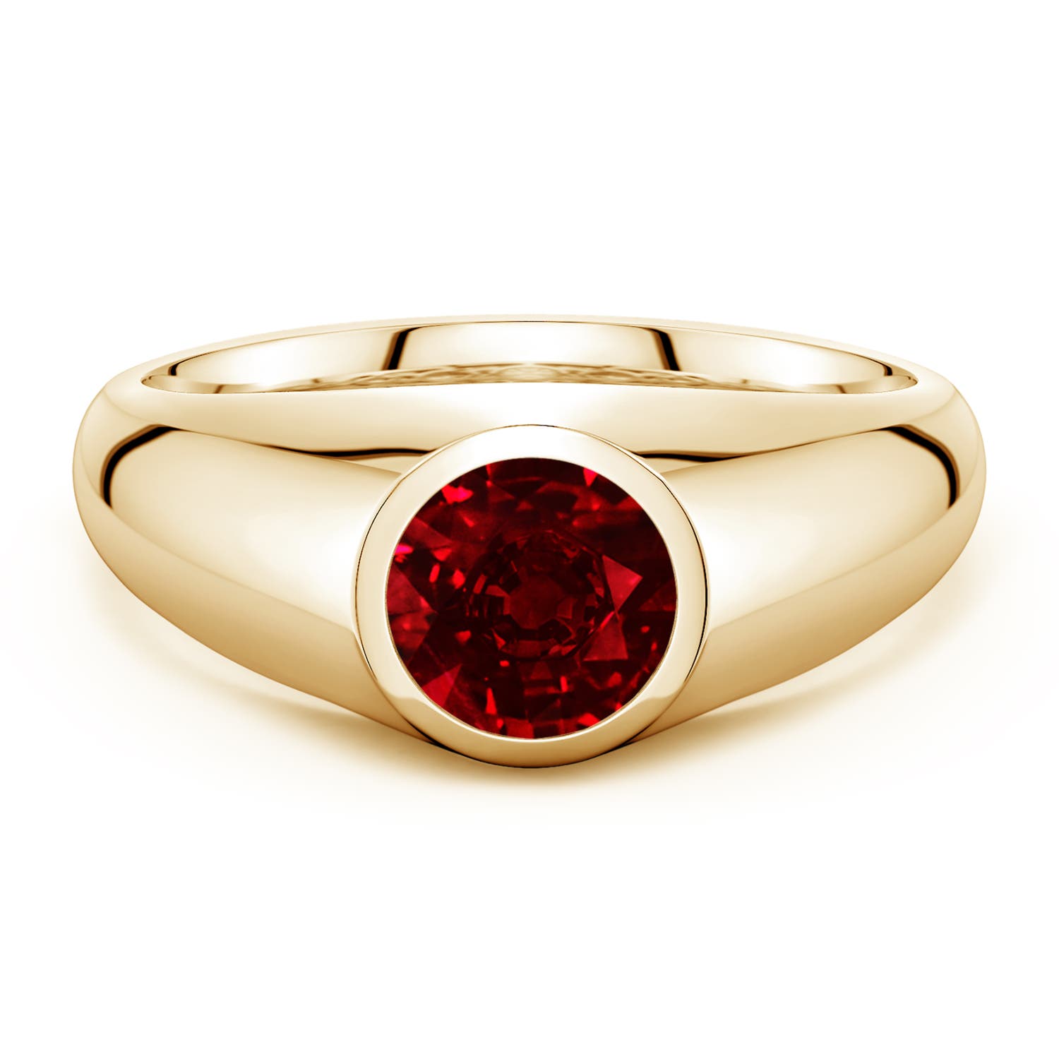 Angara 1.4 Carats Round Lab-Grown Ruby Men’s Signet Ring in 18K Yellow Gold