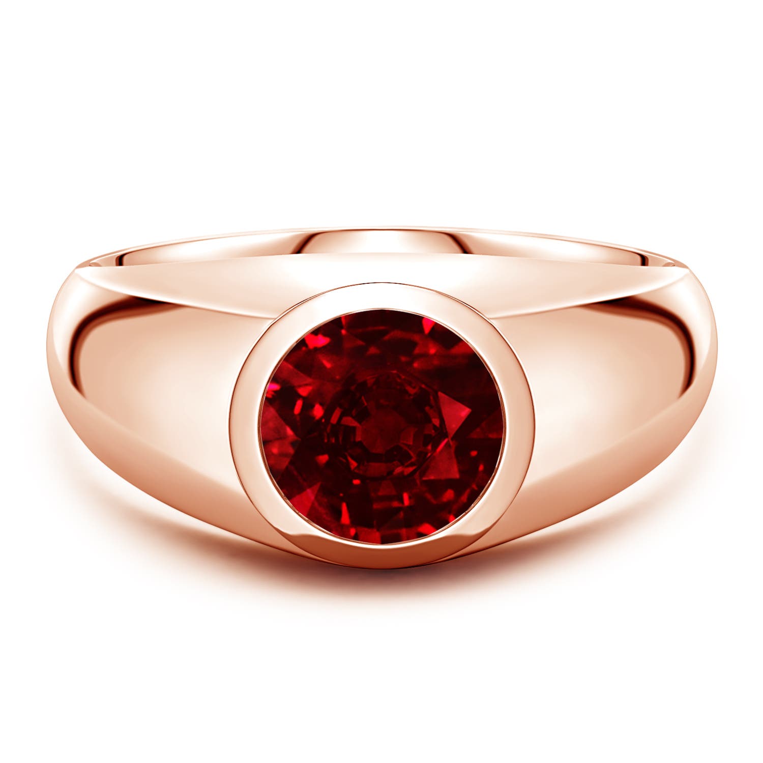 Angara 2.1 Carats Round Lab-Grown Ruby Men’s Signet Ring in 18K Rose Gold