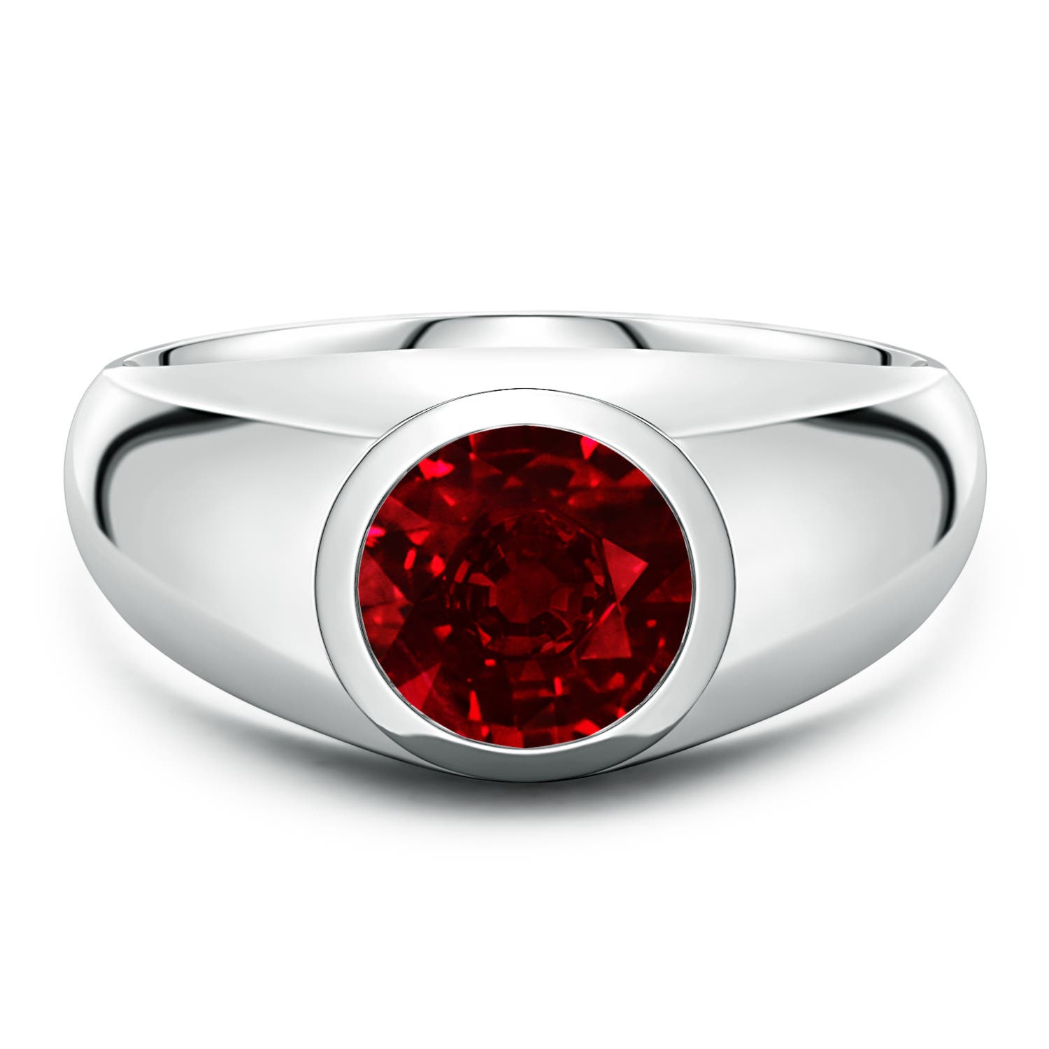 Angara 2.1 Carats Round Lab-Grown Ruby Men’s Signet Ring in 14K White Gold