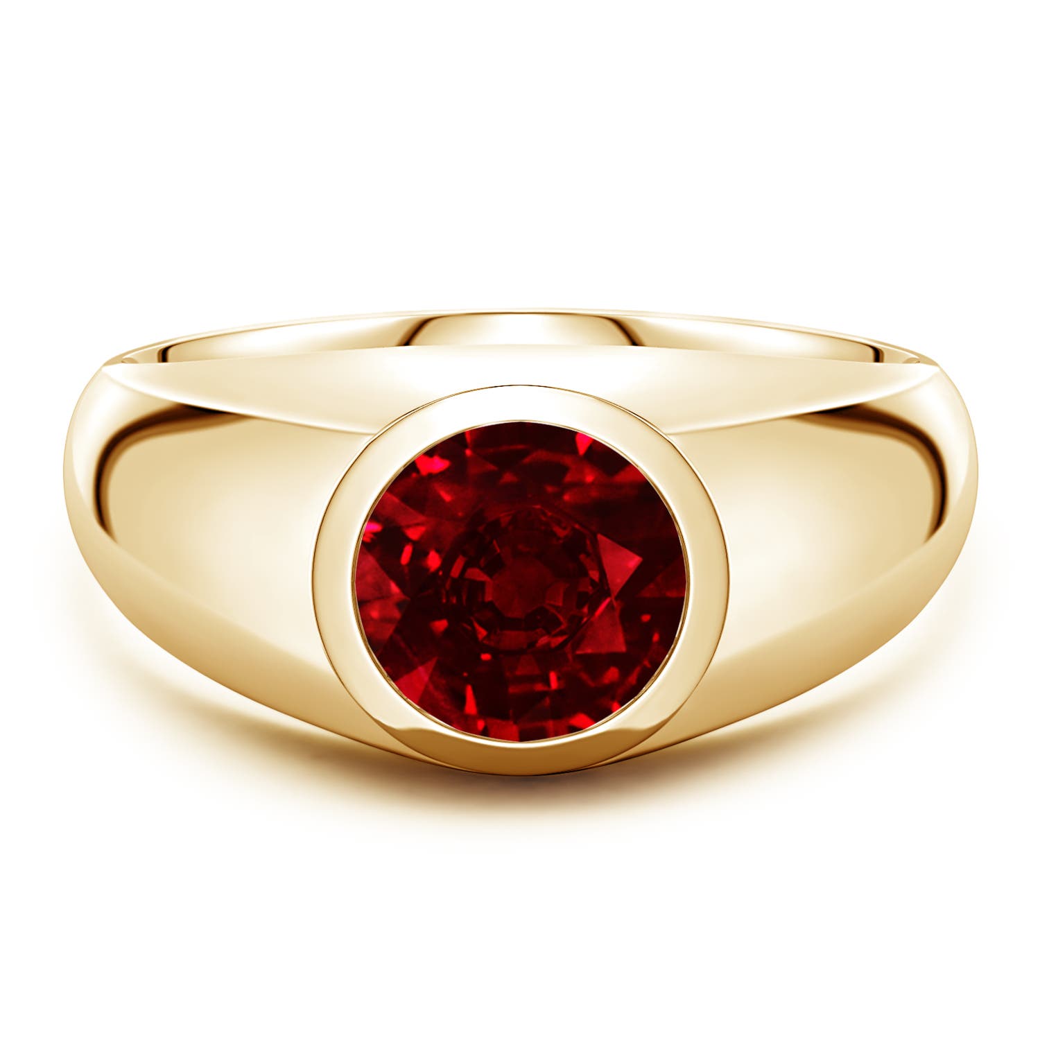 Angara 2.1 Carats Round Lab-Grown Ruby Men’s Signet Ring in 14K Yellow Gold