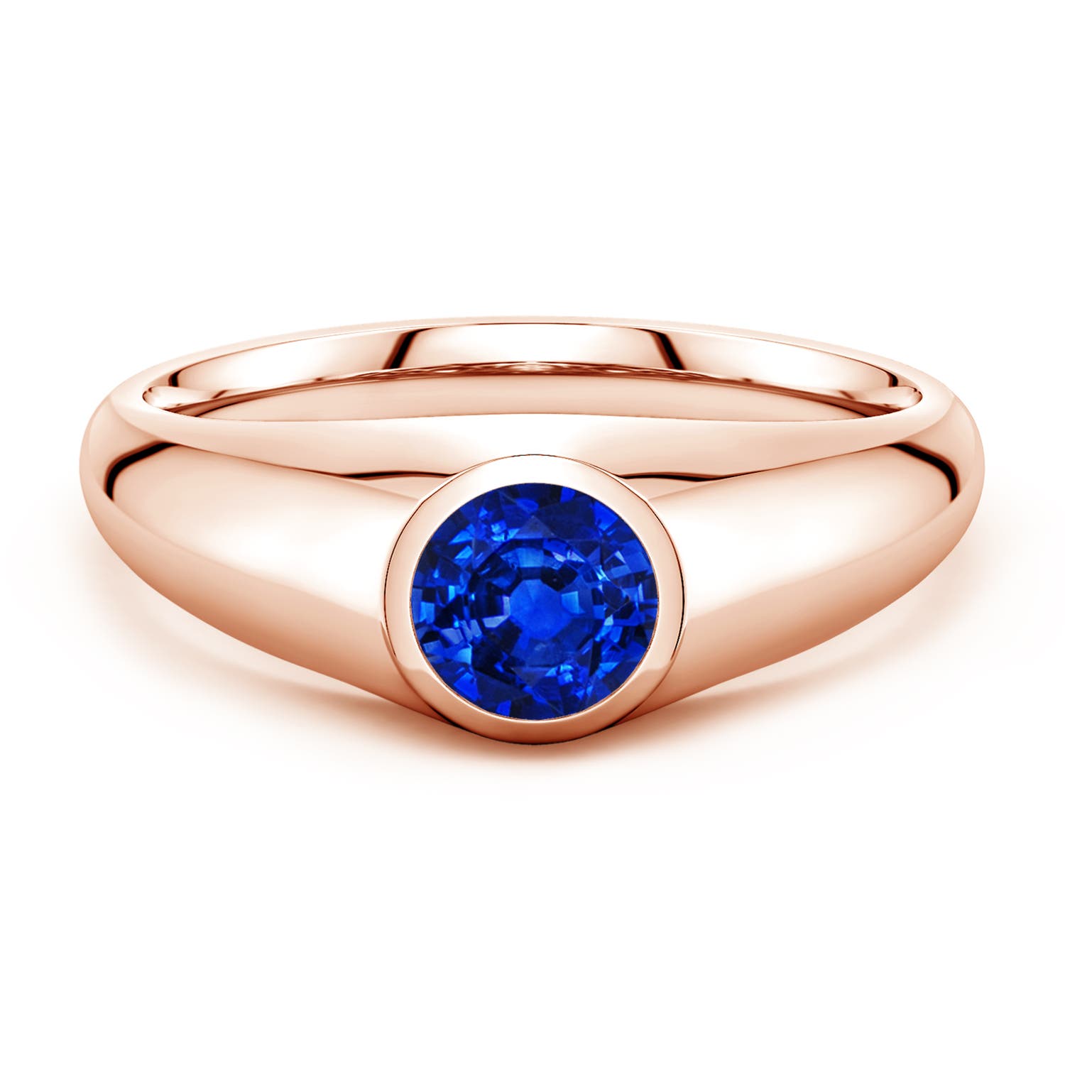 Angara 1.0 Carat Round Lab-Grown Blue Sapphire Men’s Signet Ring in 14K Rose Gold