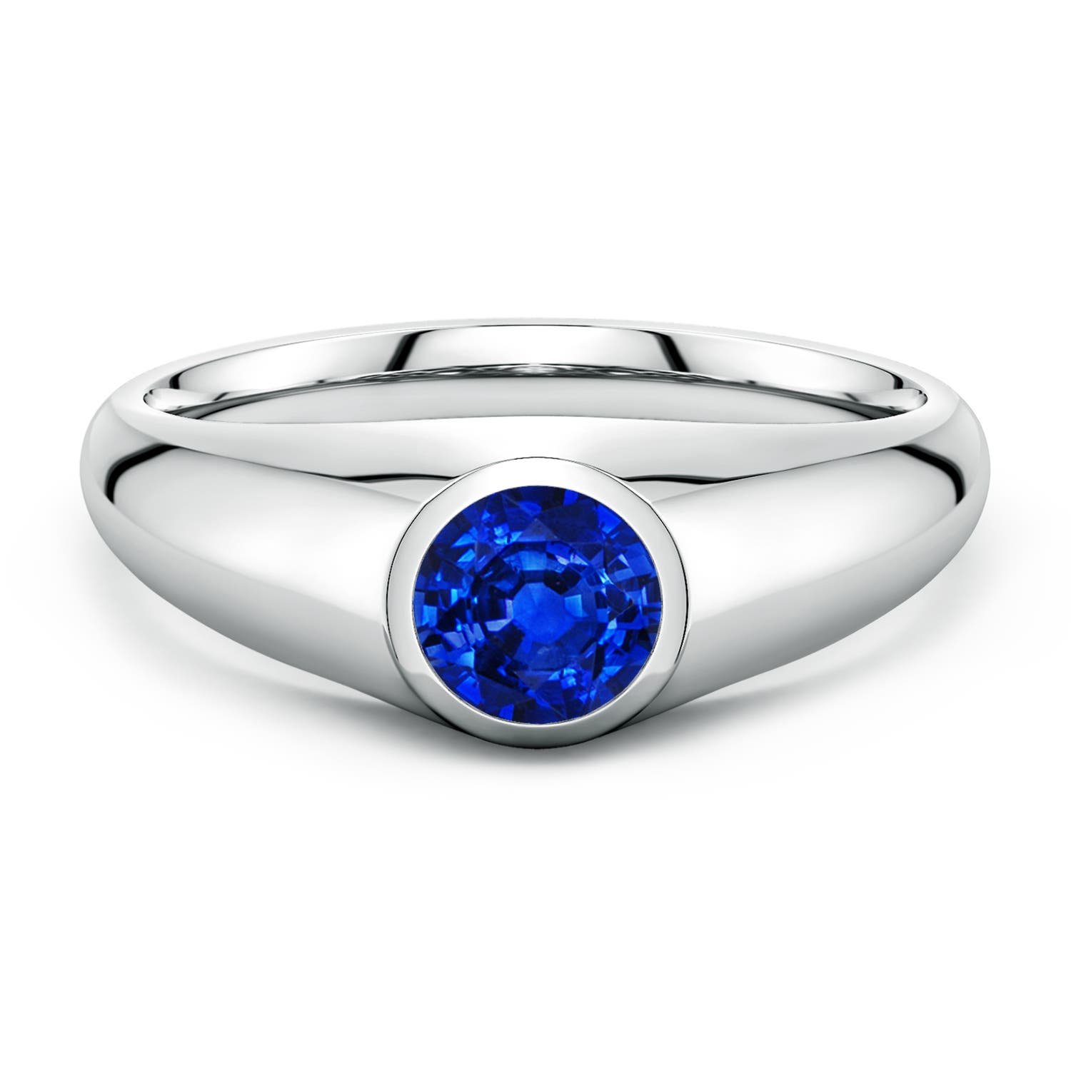 Angara 1.0 Carat Round Lab-Grown Blue Sapphire Men’s Signet Ring in 14K White Gold