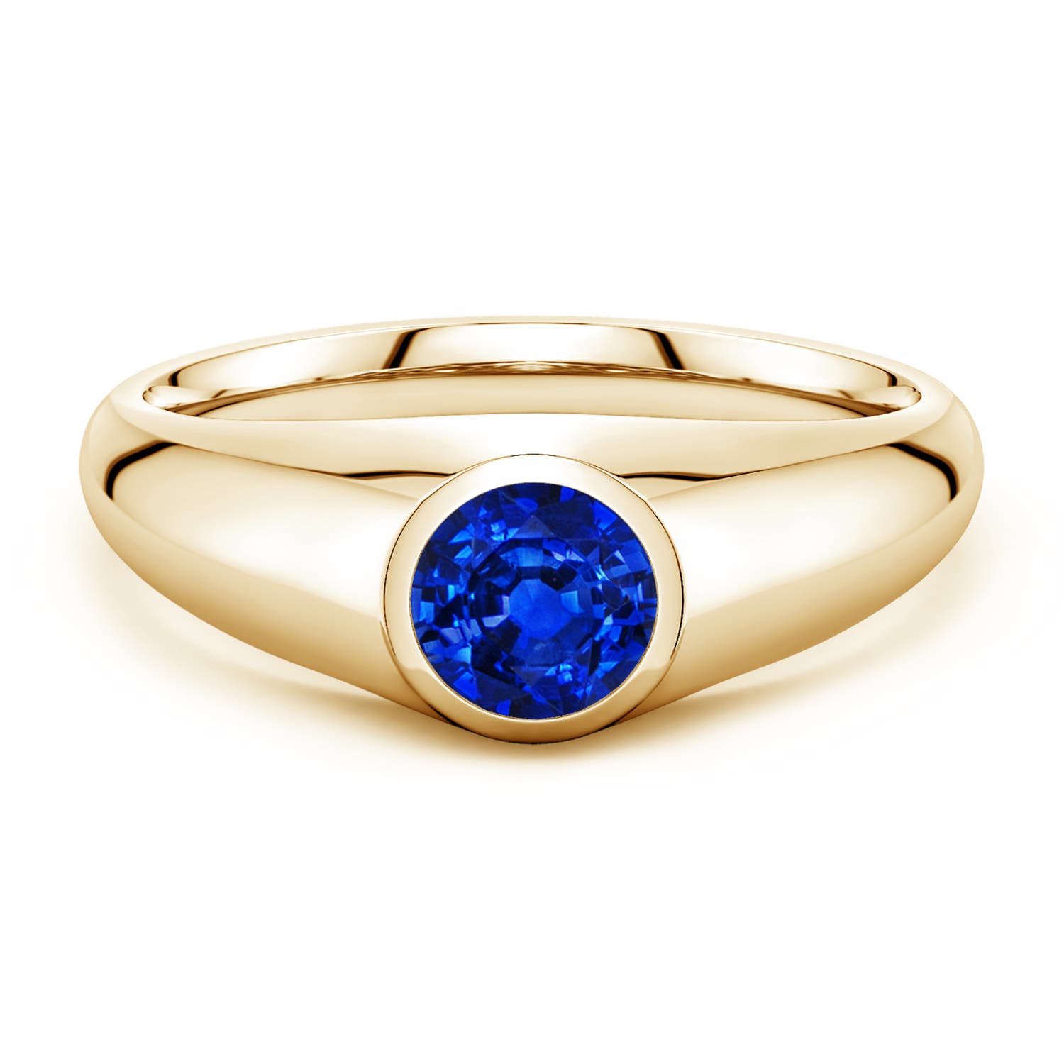 Angara 1.0 Carat Round Lab-Grown Blue Sapphire Men’s Signet Ring in 14K Yellow Gold