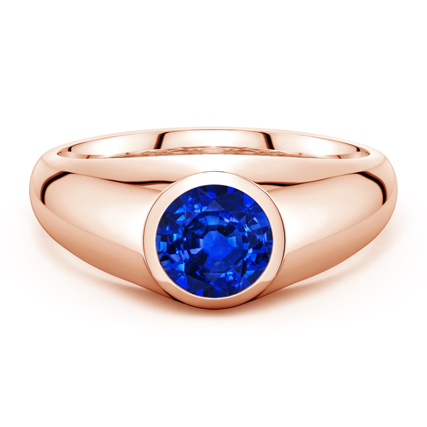 Angara 1.6 Carats Round Lab-Grown Blue Sapphire Men’s Signet Ring in 14K Rose Gold