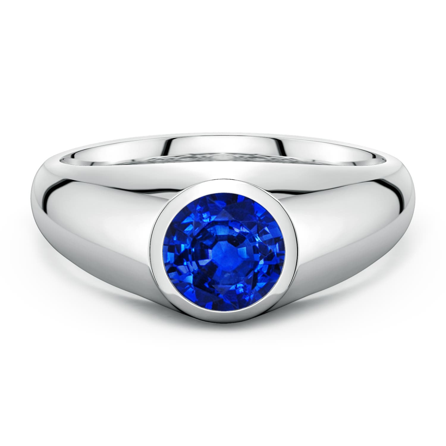 Angara 1.6 Carats Round Lab-Grown Blue Sapphire Men’s Signet Ring in 14K White Gold