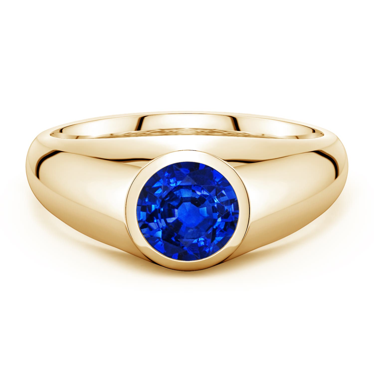 Angara 1.6 Carats Round Lab-Grown Blue Sapphire Men’s Signet Ring in 14K Yellow Gold