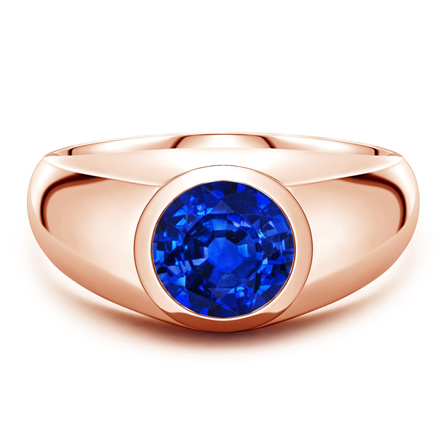 Angara 2.2 Carats Round Lab-Grown Blue Sapphire Men’s Signet Ring in 14K Rose Gold