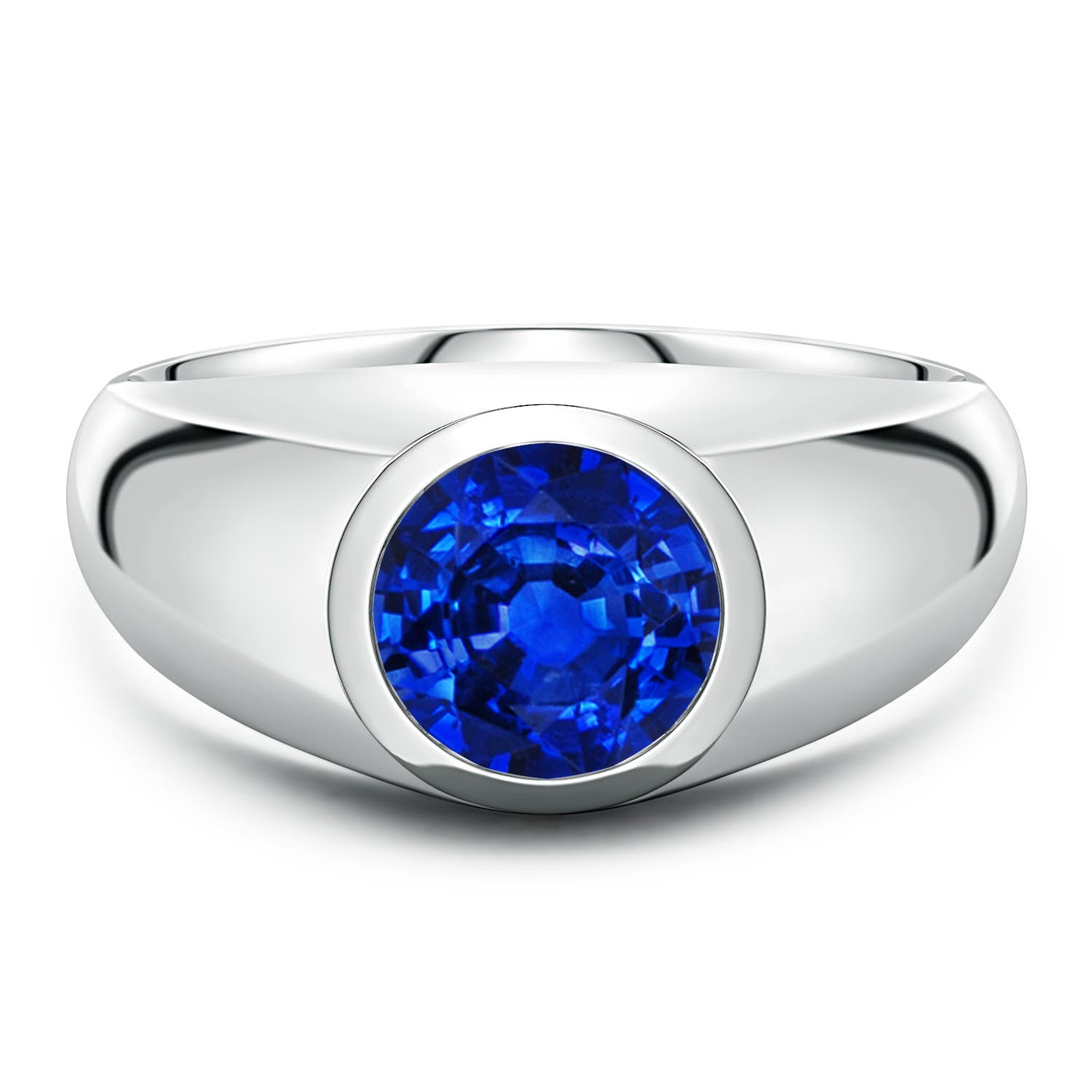 Angara 2.2 Carats Round Lab-Grown Blue Sapphire Men’s Signet Ring in 14K White Gold