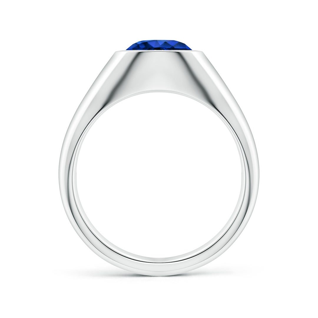 8mm Labgrown Round Lab-Grown Blue Sapphire men's Signet Ring in White Gold - side 1