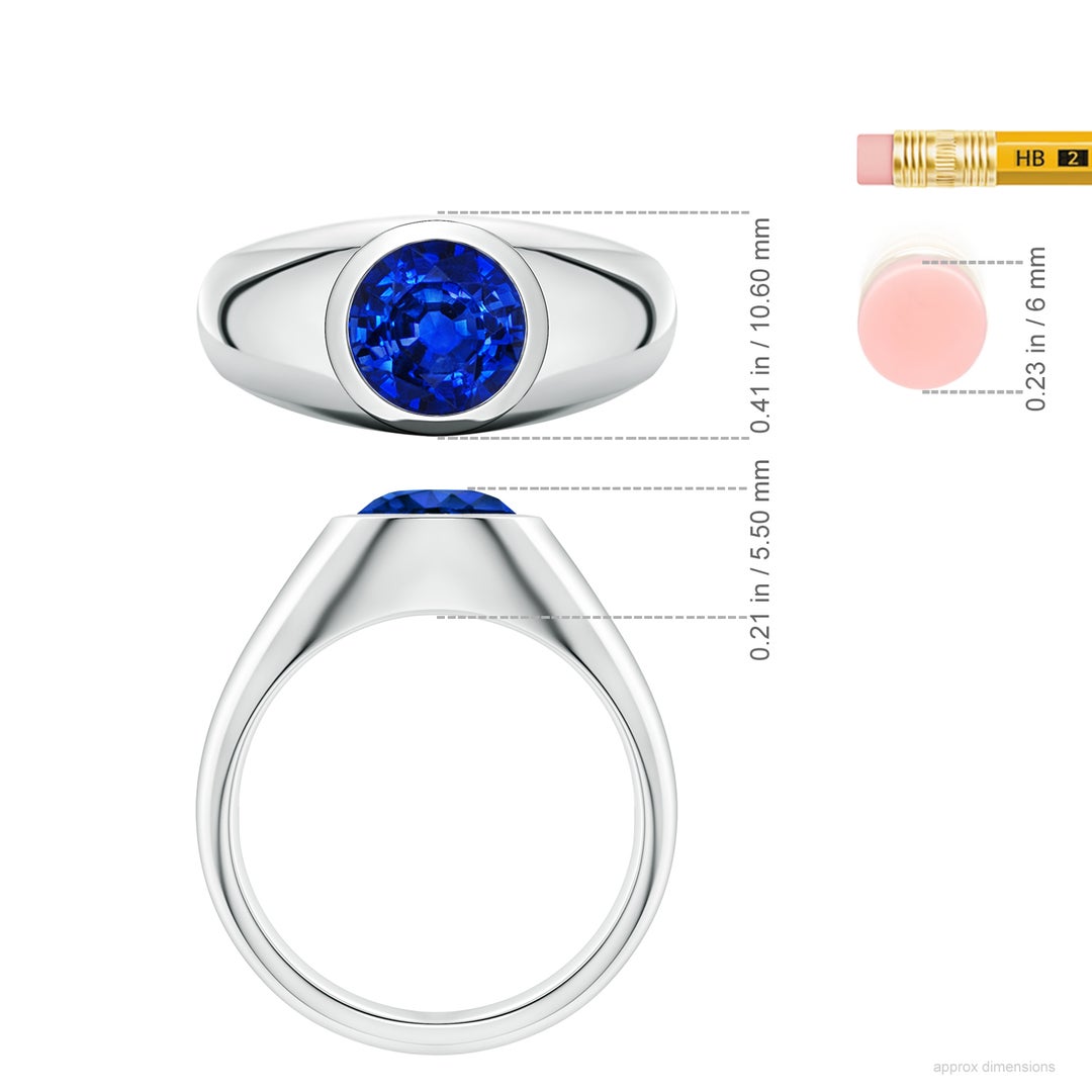 8mm Labgrown Round Lab-Grown Blue Sapphire men's Signet Ring in White Gold - ruler