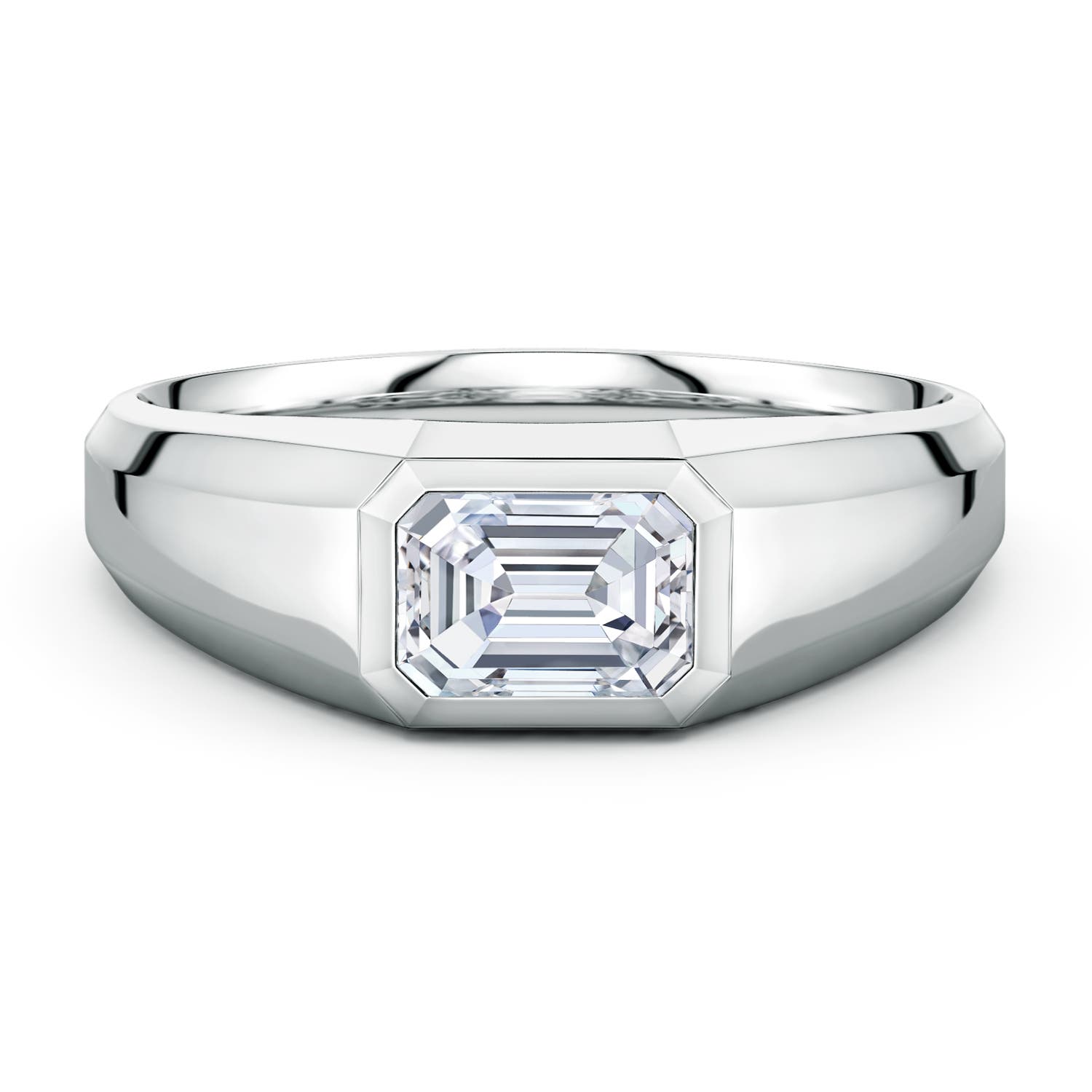 Angara 1.17 Carats East-West Emerald-Cut Lab-Grown Diamond Men’s Signet Ring in 18K White Gold