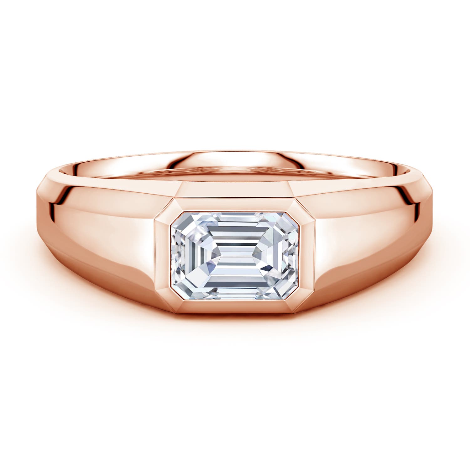 Angara 1.17 Carats East-West Emerald-Cut Lab-Grown Diamond Men’s Signet Ring in 10K Rose Gold