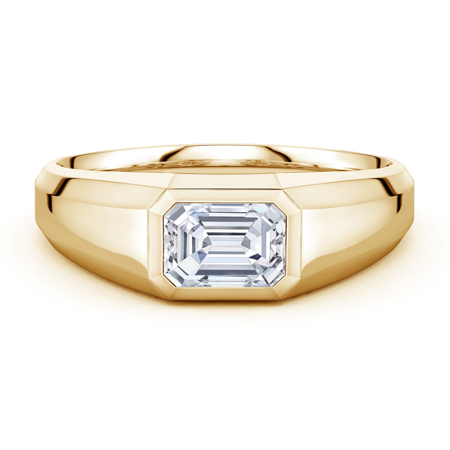 Angara 1.17 Carats East-West Emerald-Cut Lab-Grown Diamond Men’s Signet Ring in 14K Yellow Gold