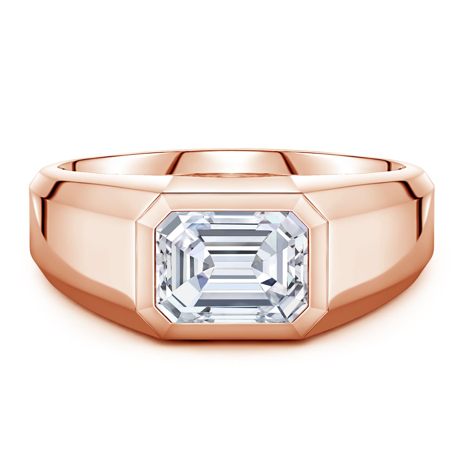Angara 2.0 Carats East-West Emerald-Cut Lab-Grown Diamond Men’s Signet Ring in 18K Rose Gold