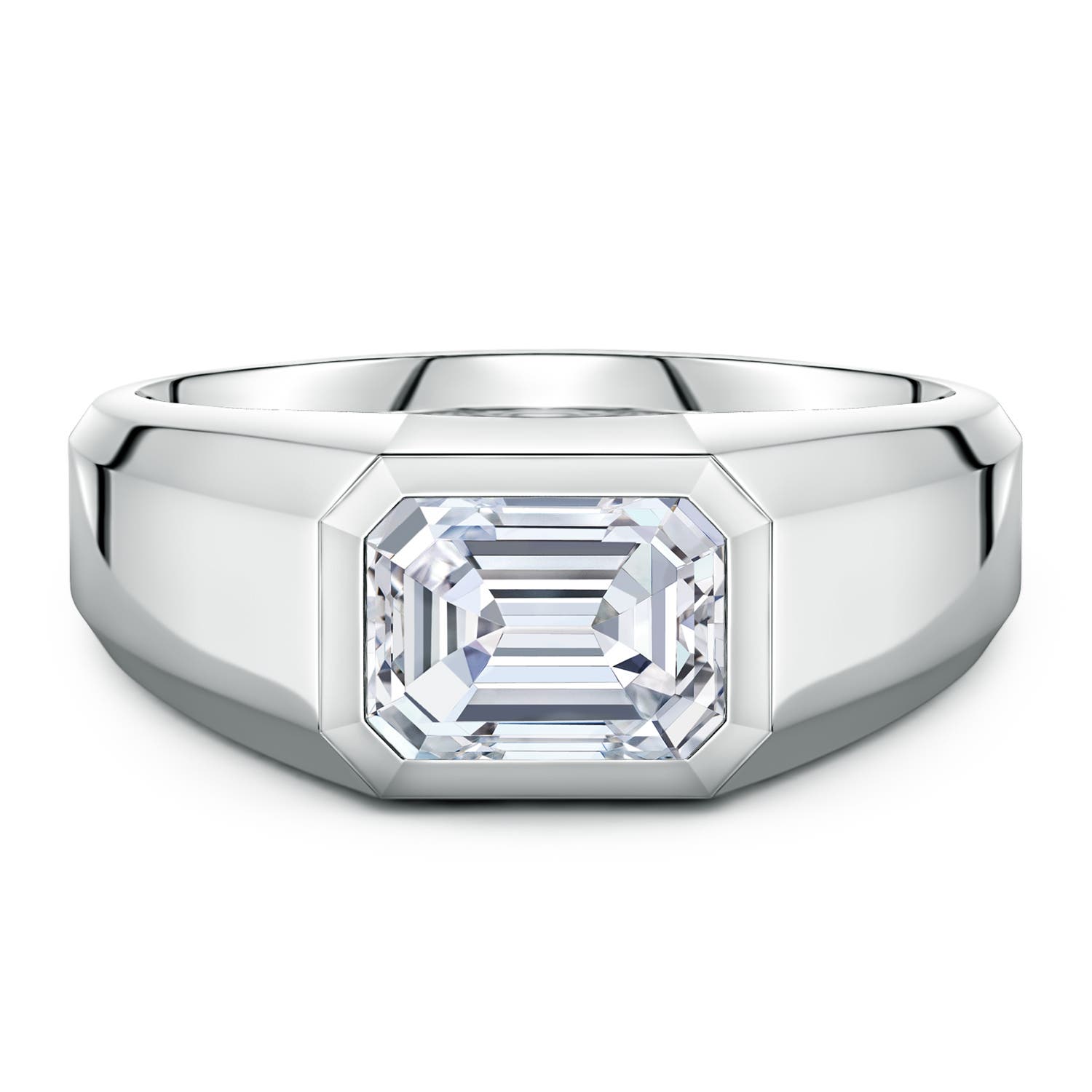 Angara 2.0 Carats East-West Emerald-Cut Lab-Grown Diamond Men’s Signet Ring in 18K White Gold