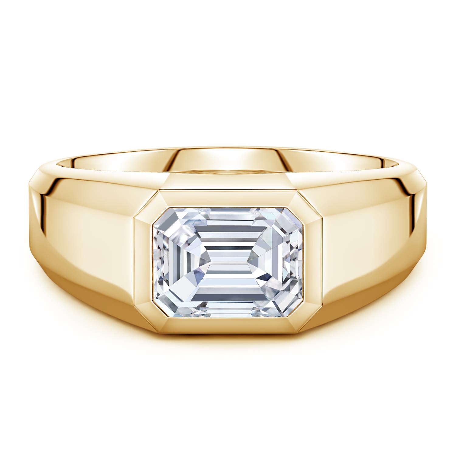 Angara 2.0 Carats East-West Emerald-Cut Lab-Grown Diamond Men’s Signet Ring in 18K Yellow Gold