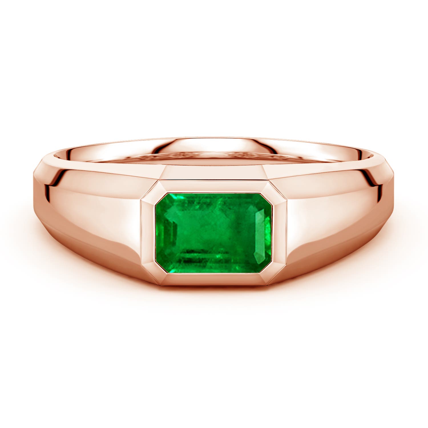 Angara 1.0 Carat East-West Emerald-Cut Lab-Grown Emerald Men's Signet Ring in 18K Rose Gold