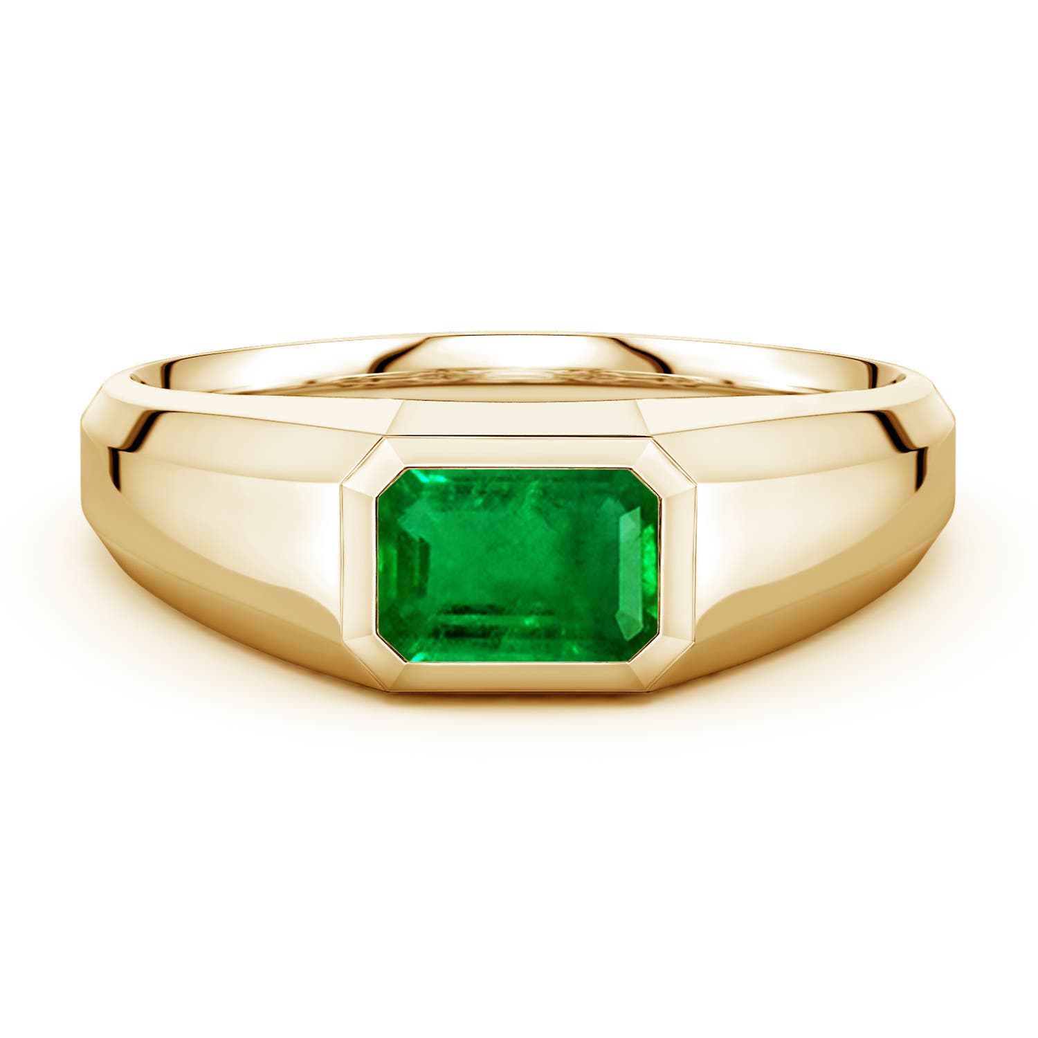 Angara 1.0 Carat East-West Emerald-Cut Lab-Grown Emerald Men's Signet Ring in 18K Yellow Gold