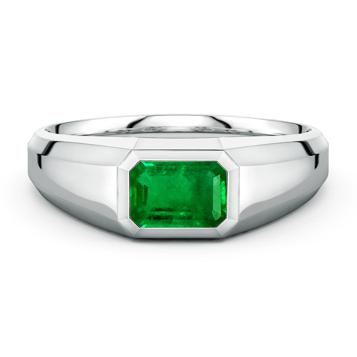 Angara 1.0 Carat East-West Emerald-Cut Lab-Grown Emerald Men's Signet Ring in 14K White Gold