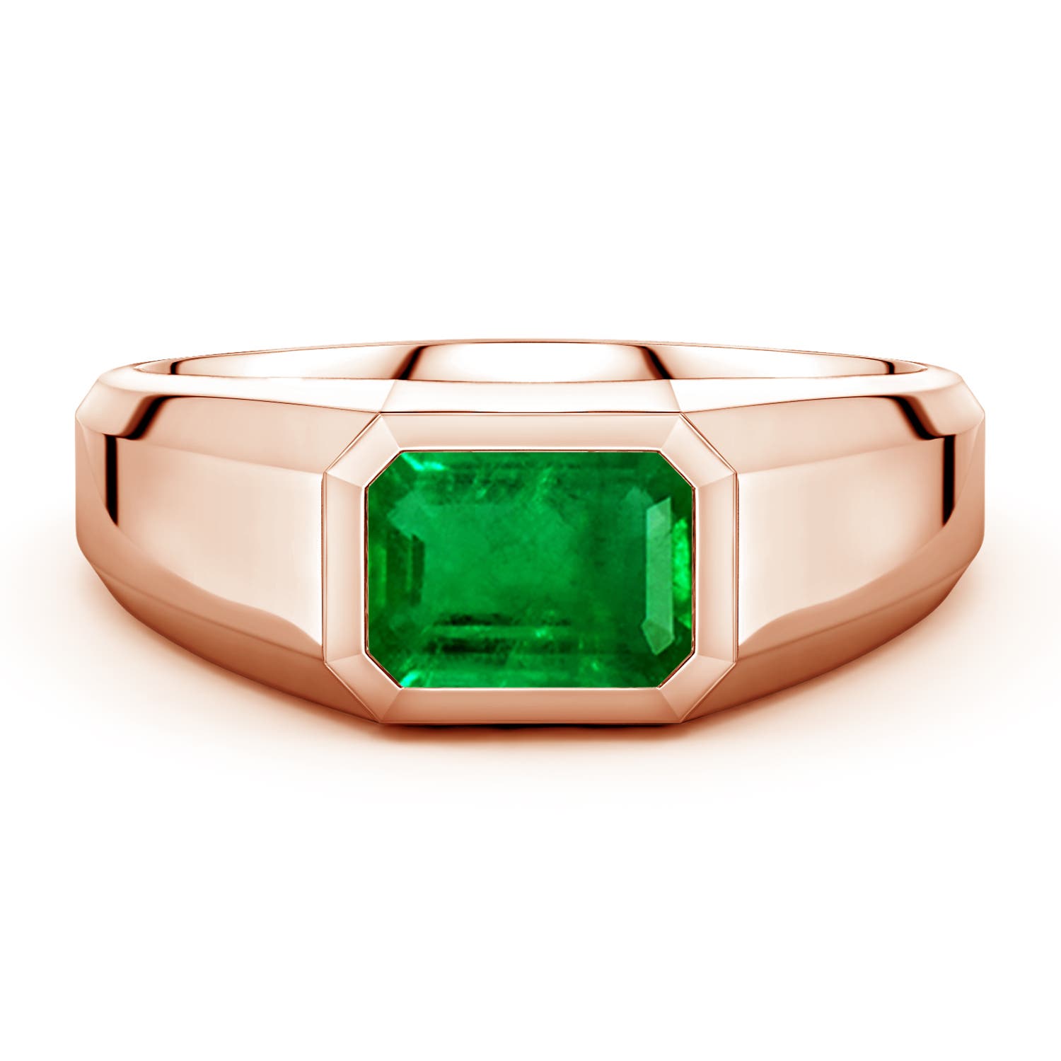 Angara 1.5 Carats East-West Emerald-Cut Lab-Grown Emerald Men's Signet Ring in 18K Rose Gold