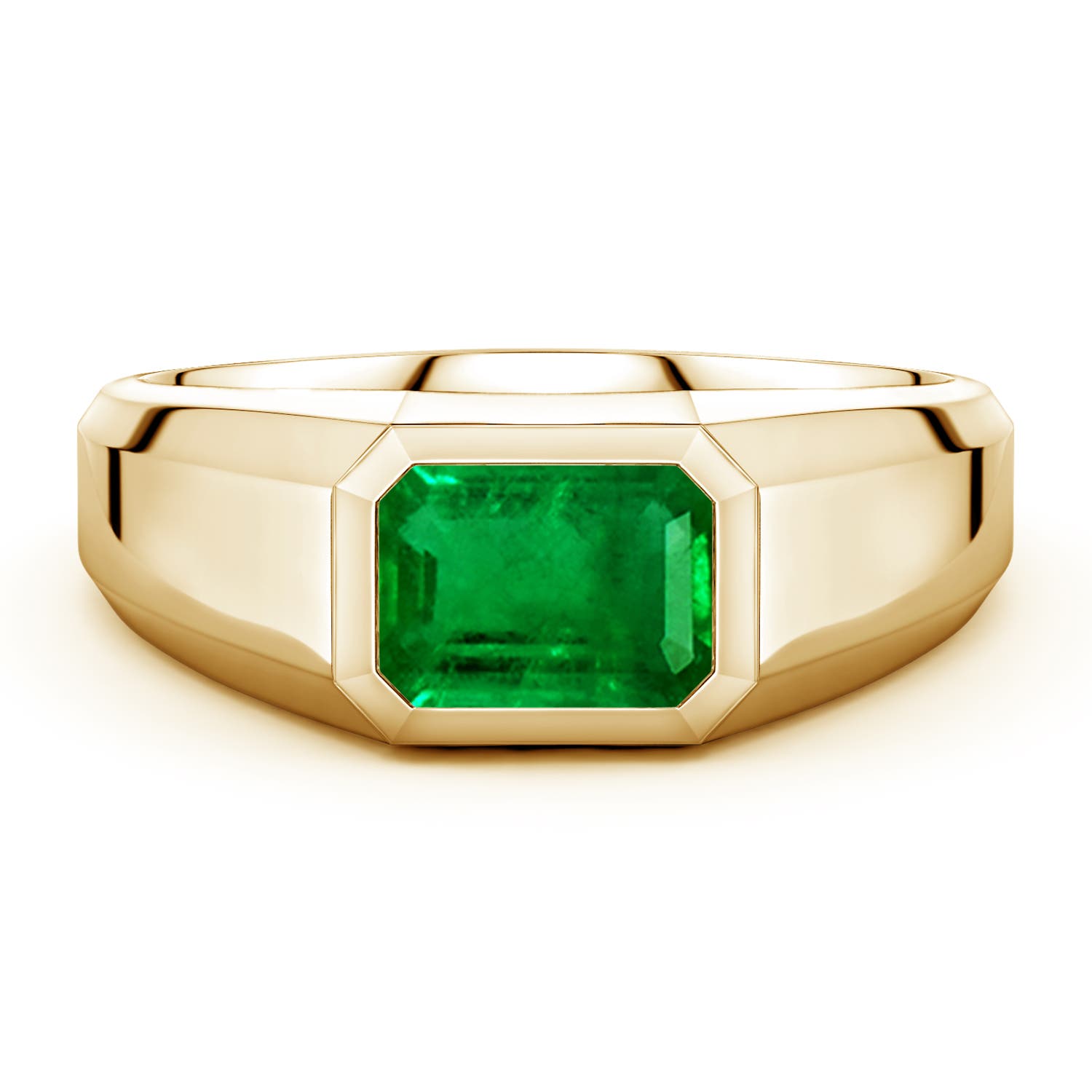 Angara 1.5 Carats East-West Emerald-Cut Lab-Grown Emerald Men's Signet Ring in 14K Yellow Gold
