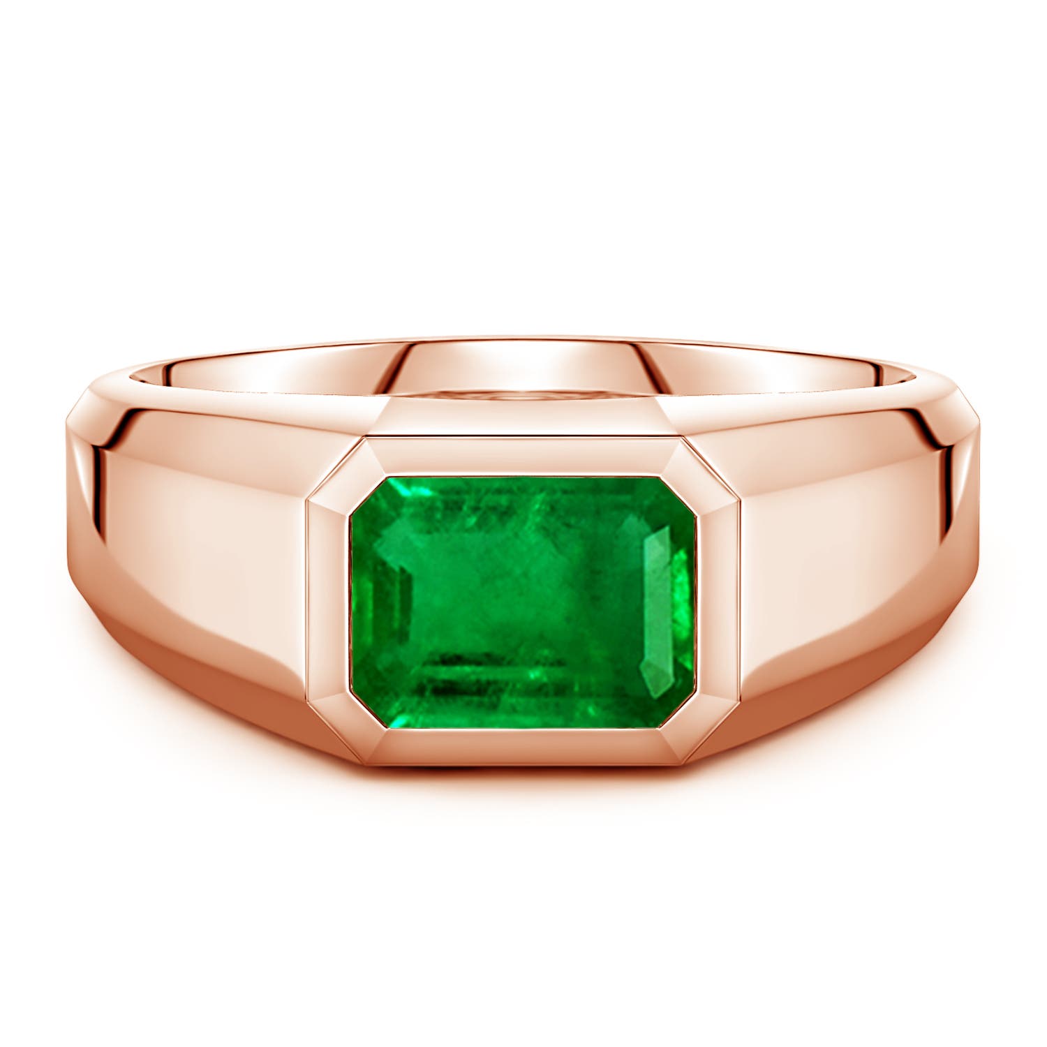 Angara 2.25 Carats East-West Emerald-Cut Lab-Grown Emerald Men's Signet Ring in 14K Rose Gold