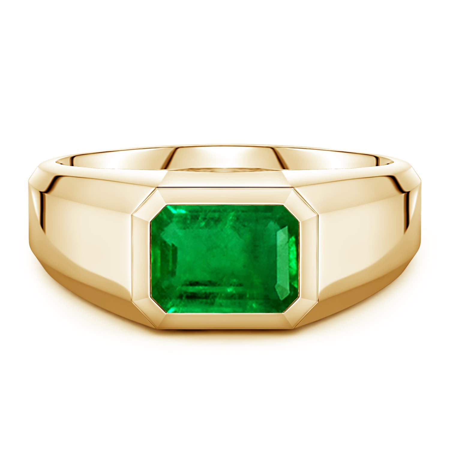 Angara 2.25 Carats East-West Emerald-Cut Lab-Grown Emerald Men's Signet Ring in 14K Yellow Gold