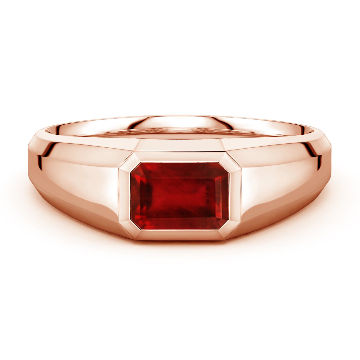 Angara 1.0 Carat East-West Emerald-Cut Lab-Grown Ruby Men's Signet Ring in 18K Rose Gold