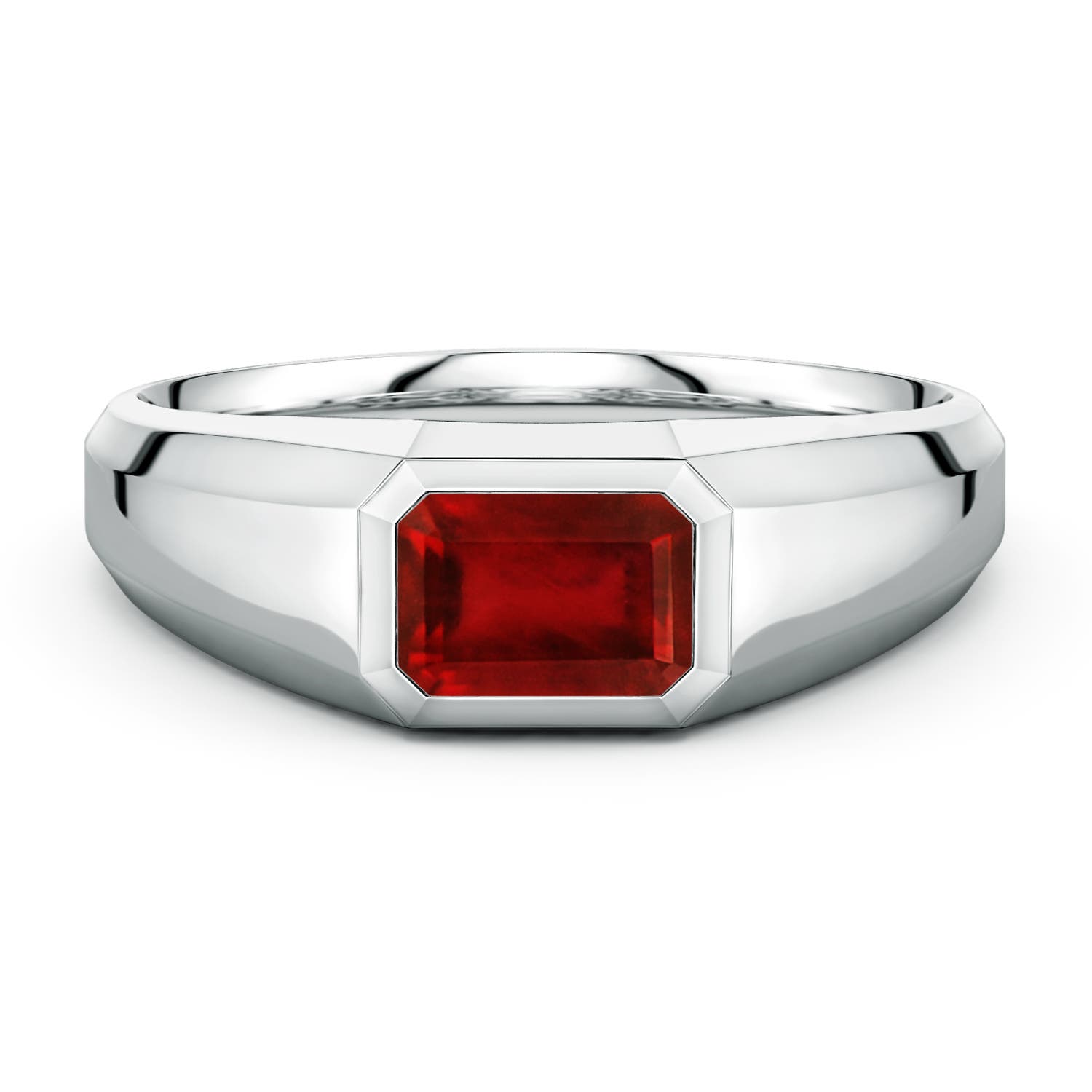 Angara 1.0 Carat East-West Emerald-Cut Lab-Grown Ruby Men's Signet Ring in 14K White Gold