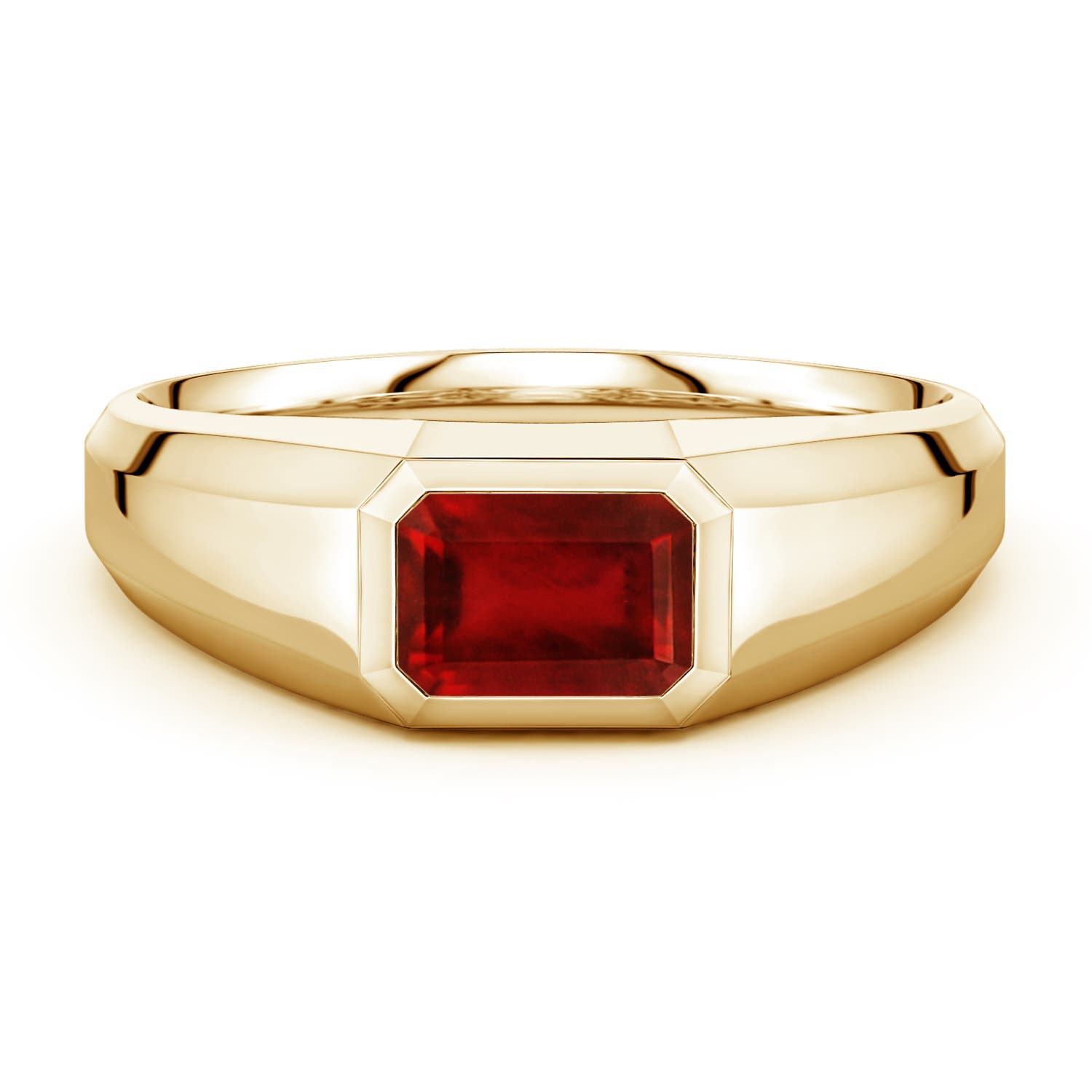 Angara 1.0 Carat East-West Emerald-Cut Lab-Grown Ruby Men's Signet Ring in 14K Yellow Gold