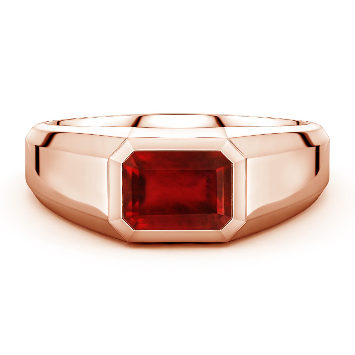 Angara 1.6 Carats East-West Emerald-Cut Lab-Grown Ruby Men's Signet Ring in 14K Rose Gold